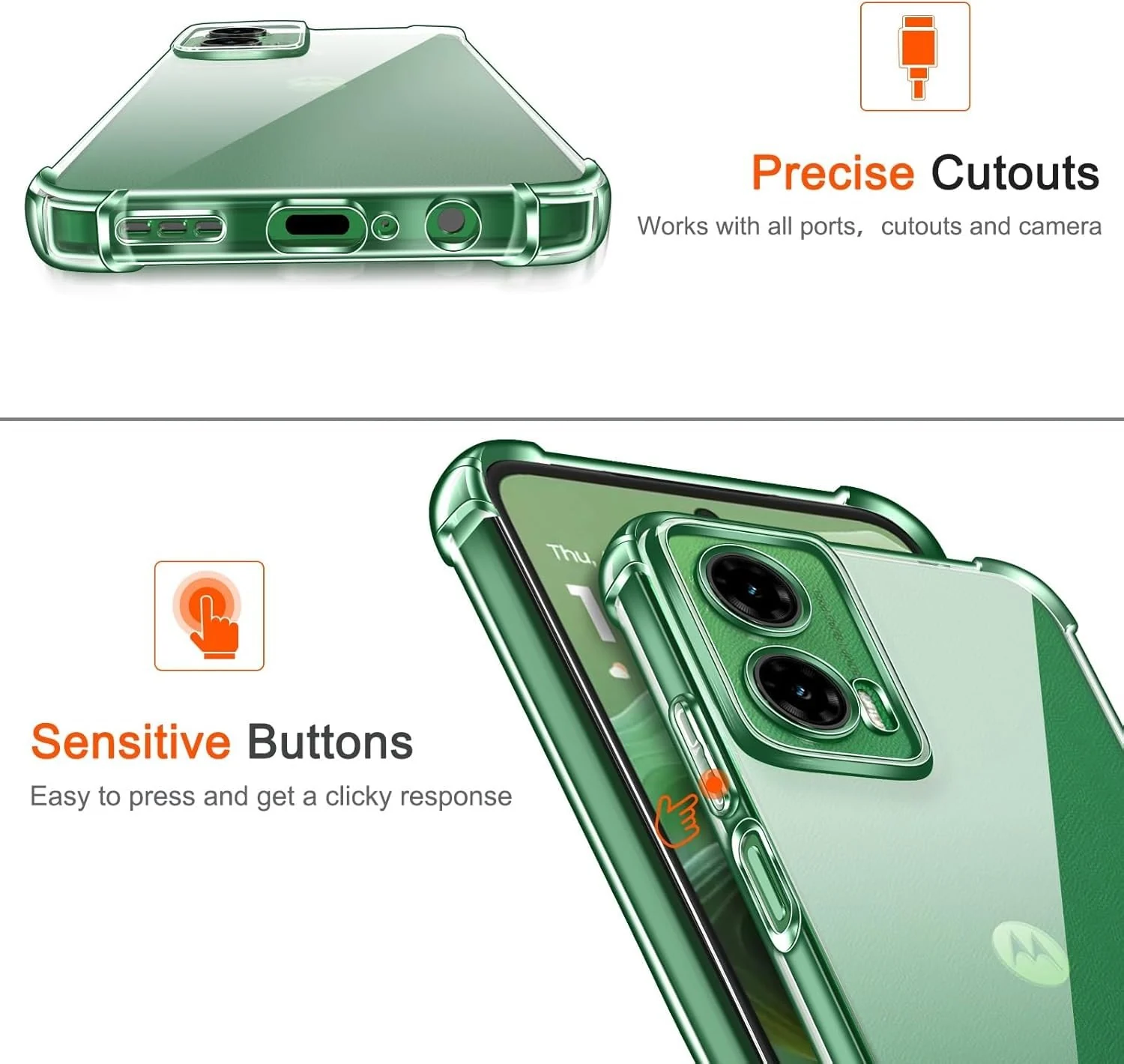 DL3 Mobilak Case Compatible with Motorola Moto G35 5G, Cover Silicone TPU Gorilla Anti-shock Protector Camera Shockproof Corners - Clear
