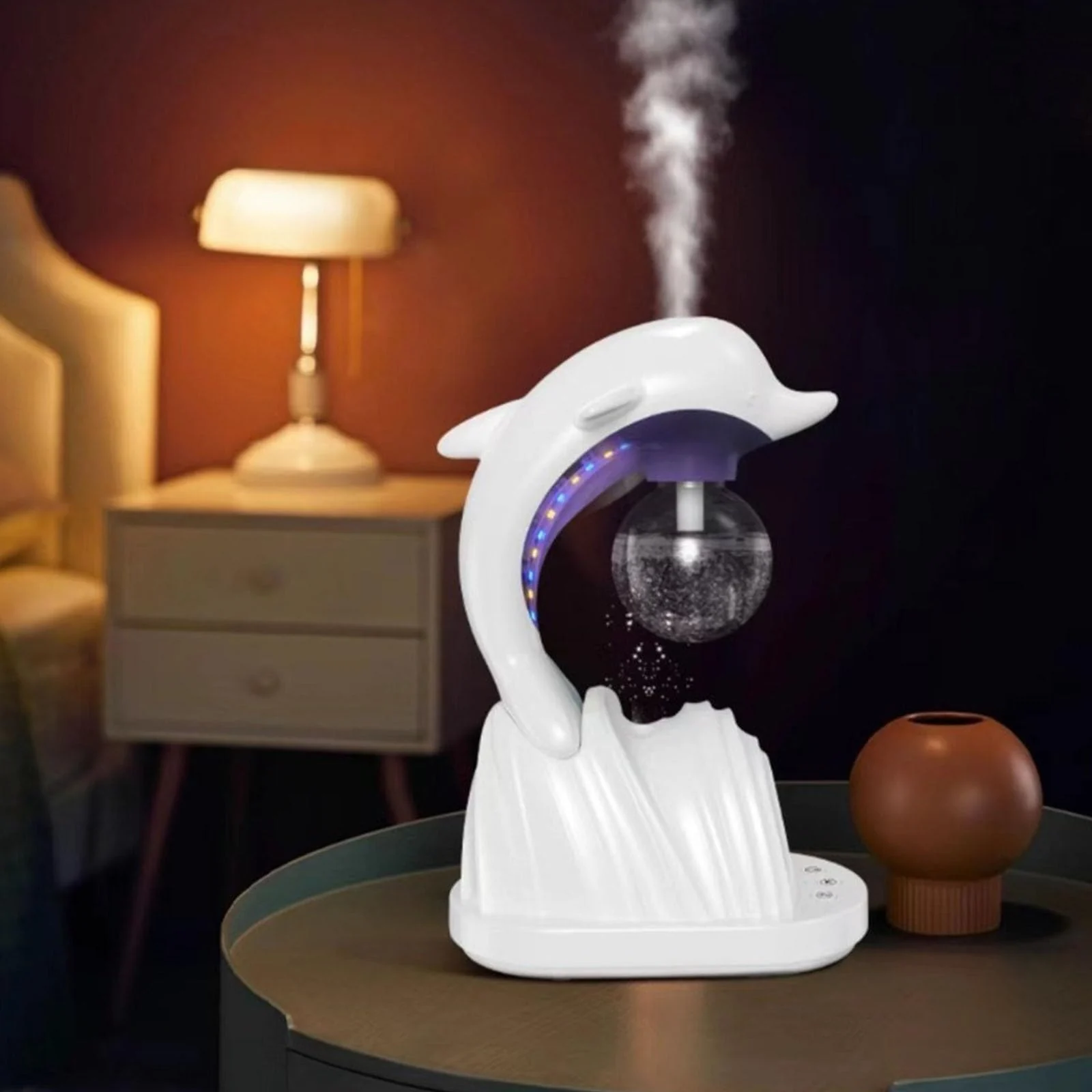 Mobigon 3 in 1 Essential Oil Diffuser, Pest Repeller and Colorful Light for Bedroom, USB Rechargeable Low Noise Electric Repeller Night Lamp, (Dolphin) - White