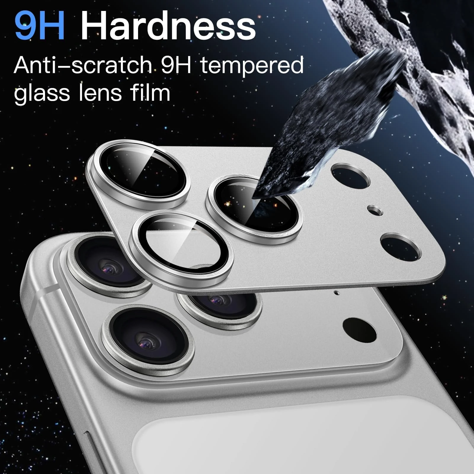 DL3 Mobilak Camera Protection for iPhone 17 Pro Max 6.9-Inch, Full Coverage 9H Tempered Glass Ring Cover, Matte Metal Plate, Does Not Influence on the Case, Pack of 1 - Silver