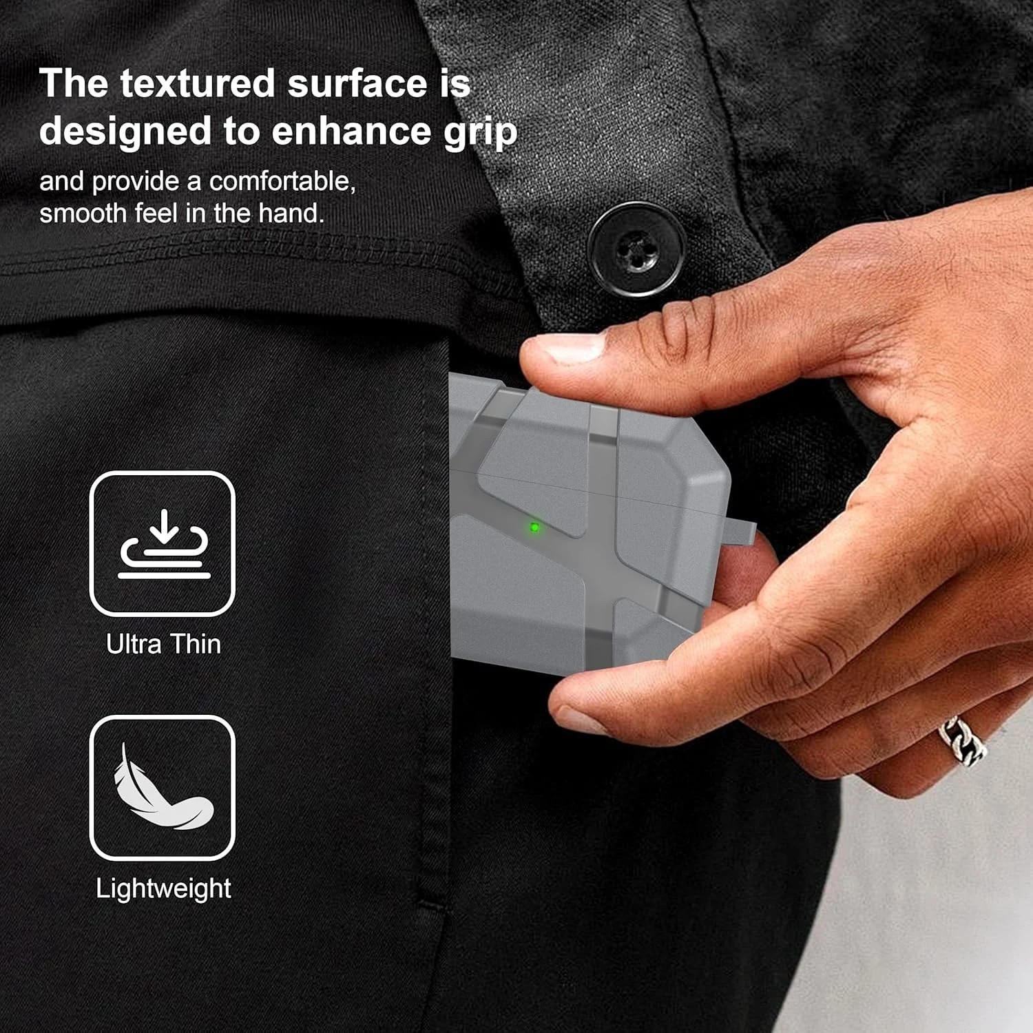 DL3 Mobilak AirPods Pro 1/2 Case, Shockproof Silicone Protective Case for Apple AirPod Pro 2nd/1st Generation, Hard Shell Design, Anti-Scratch, Front LED Light with Carabiner - Gray