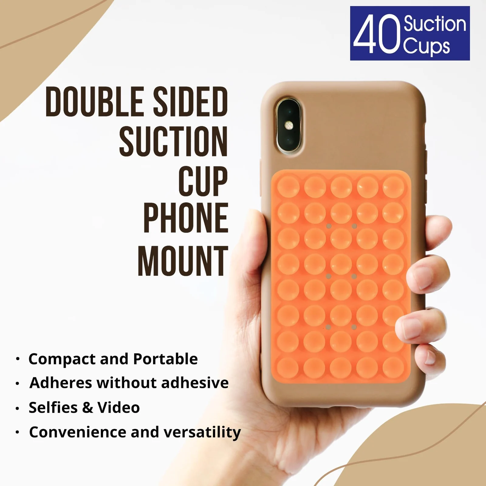 DL3 Mobilak Silicone Suction Cup Phone Mount for iPhone and Android, Double-sided suction design, Hands-free phone support, Strong suction grip - A.Orange