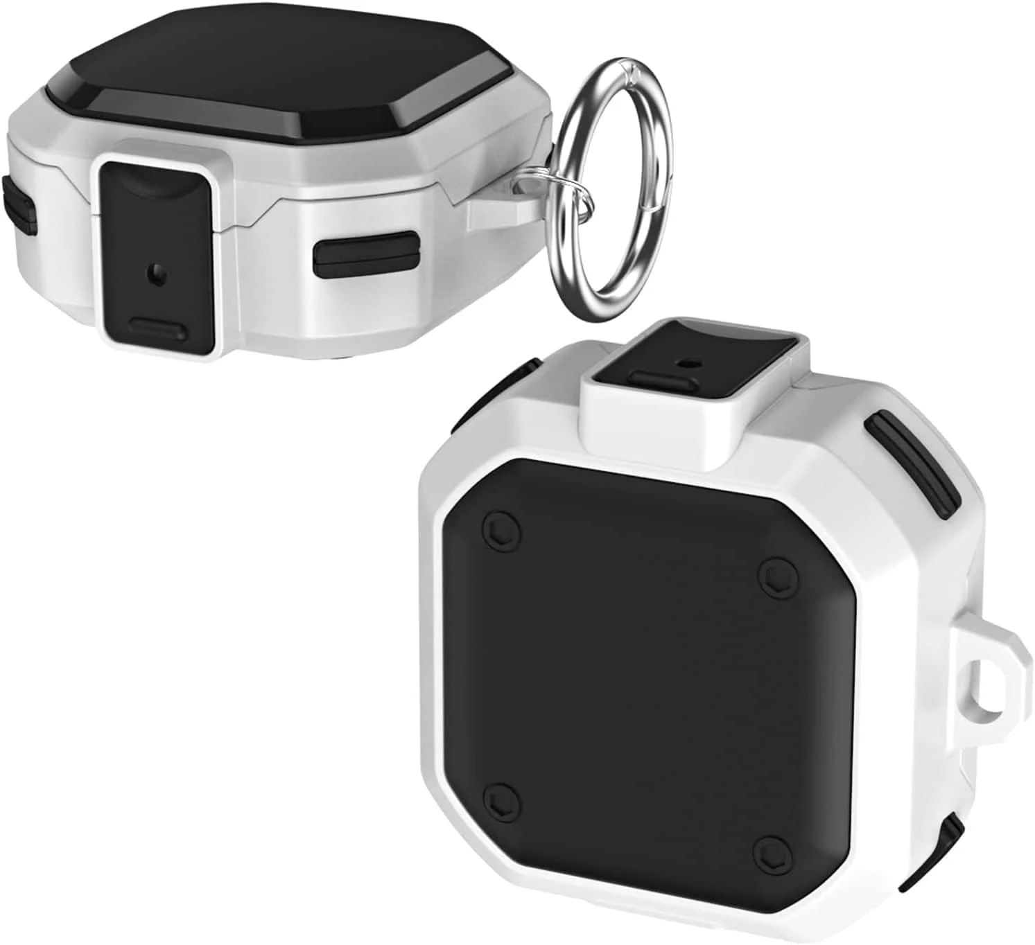DL3 Mobilak [Secure Lock] Case for Samsung Galaxy Buds FE 2023/Galaxy Buds 2 Pro 2022/Bud Pro 2021/Buds 2 2021/Buds Live 2020, Armor Full Body Rugged Protective Case Cover with Keychain - White Black