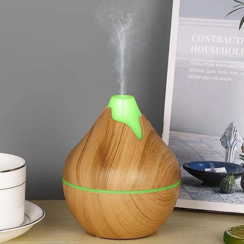 Mobigon Wood Cool Mist Ultrasonic Humidifier for Room Moisture, Aroma Diffuser for Home, 350ml Essential Oil Diffuser with 7 Colorful Night Light, Auto Shut-Off, Home, Office - Light Woody