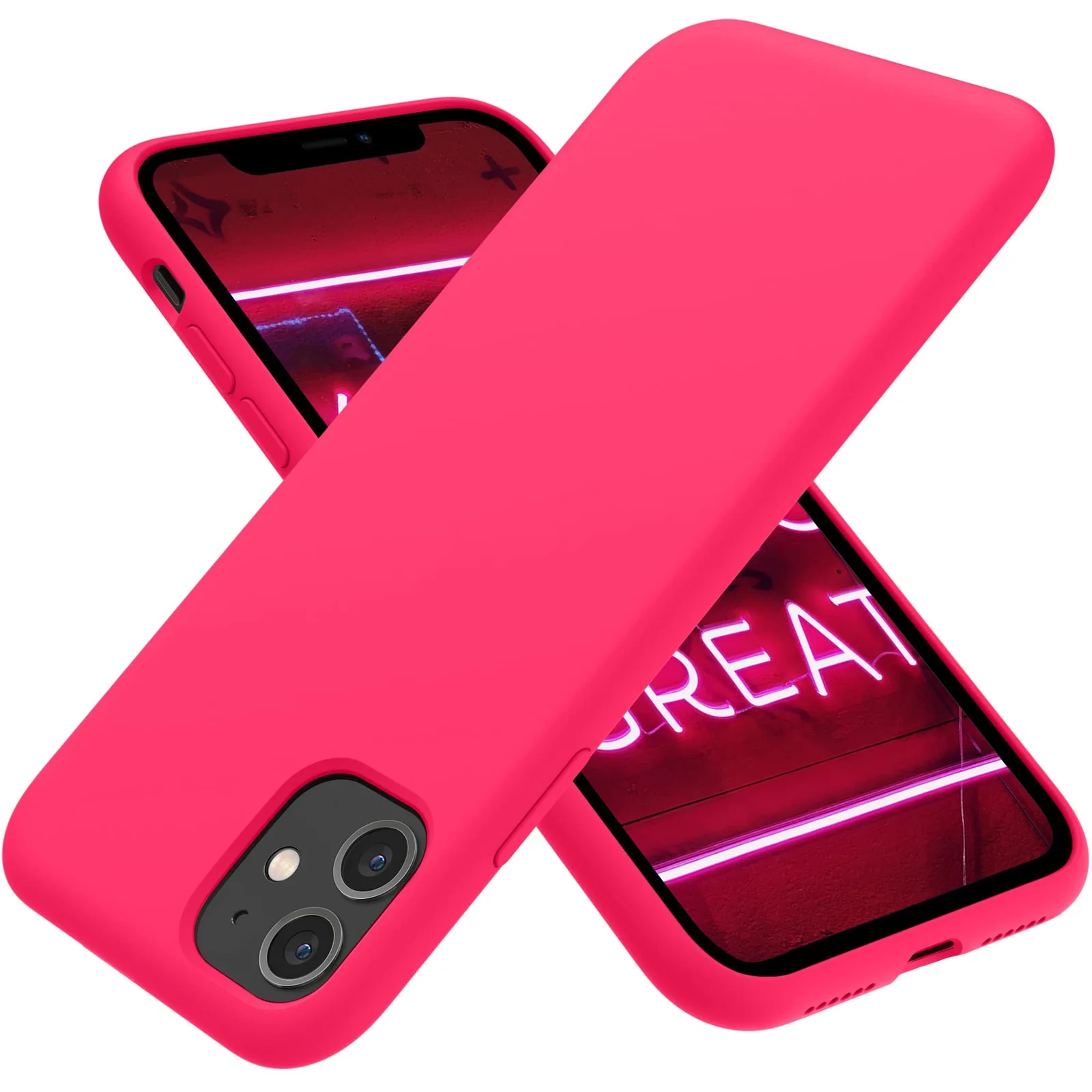 DL3 Mobilak Liquid Silicone Protective Case for iPhone 11 (6.1 Inch) with Camera Protection and Microfiber Lining - Neon Pink
