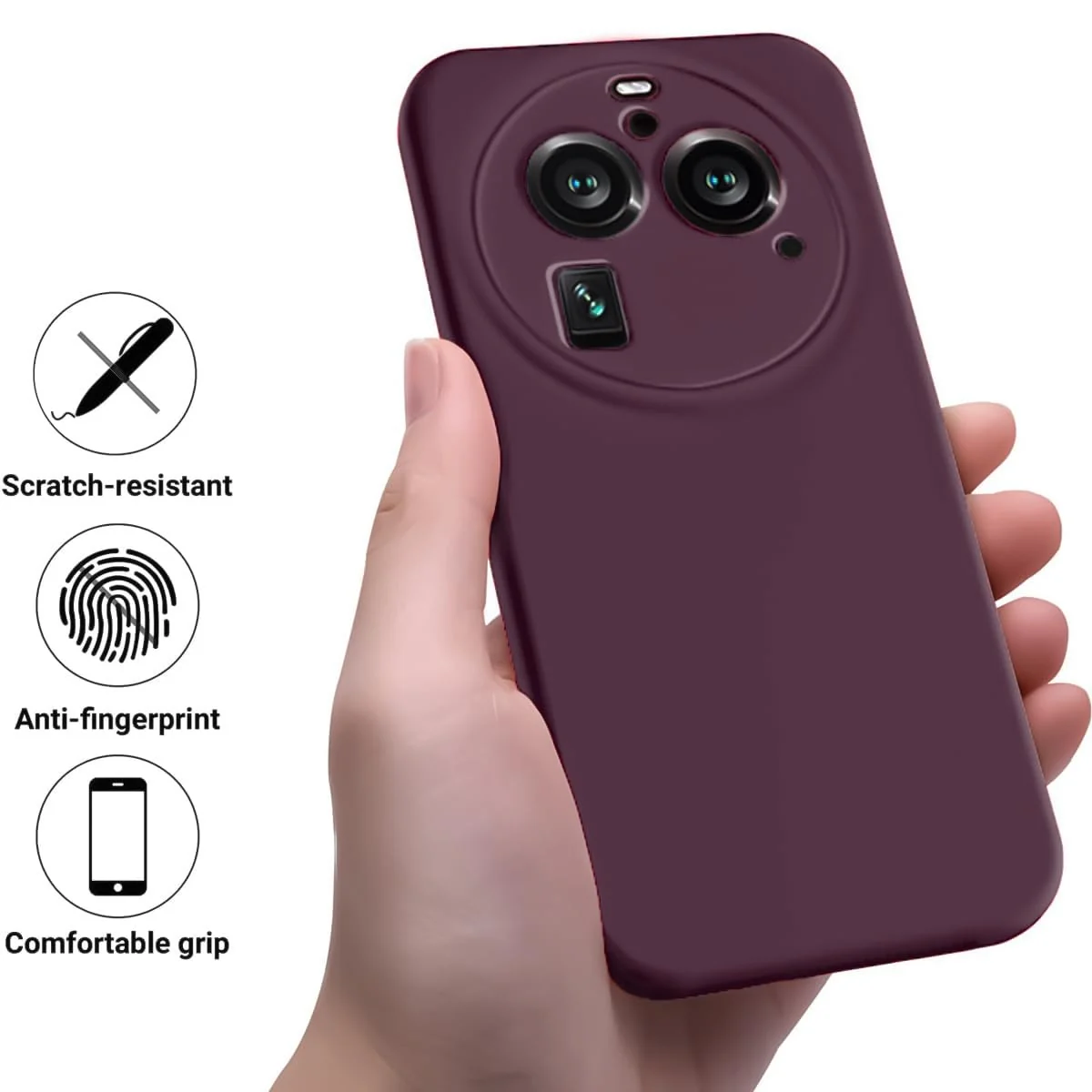 DL3 Mobilak Liquid Silicone Protective Case with Soft Microfiber Lining with Full Camera Protection for OPPO Find X6 Pro - Wine Red