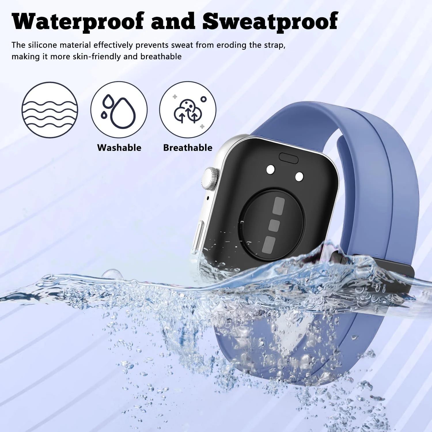 DL3 Mobilak Silicone Strap Compatible with Huawei Watch Fit 3/Watch Fit 4 Pro/Fit 4 Magnetic Metal Stainless Buckle Sport Silicone Strap, Band Quick Release Soft Replacment Wristband - Star Blue