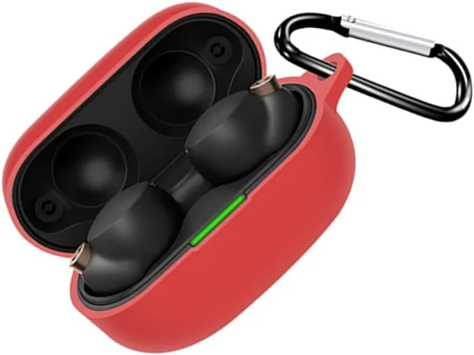 DL3 Mobilak Silicone Case Compatible with Sony WF-1000XM4 Earbuds, Soft Silicone Protective Case Cover, Shockproof Sleeve with Carabiner - Red