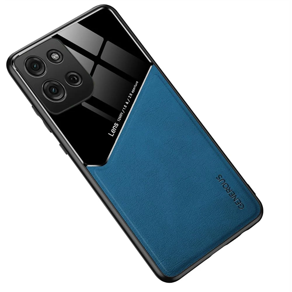 DL3 Mobilak Leather and PC Protective Case for Motorola Moto G75 5G, Built-in magnetic car-mount support, Shock-absorbing protection, Raised edges around the screen and camera - Blue
