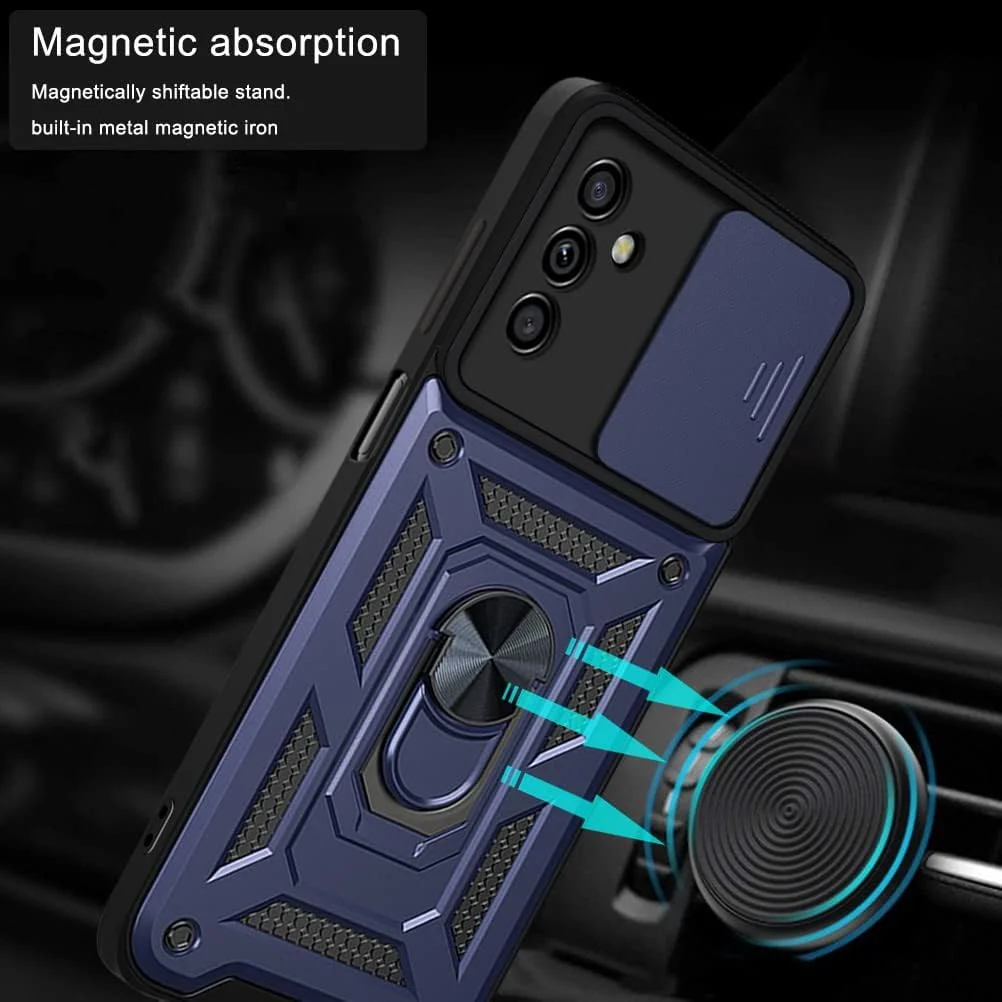 DL3 Mobilak Military-Grade Protective Case with Sliding Camera Cover, Metal Ring Kickstand and Magnetic Car-Mount Support for vivo V27e / vivo S16e - Blue