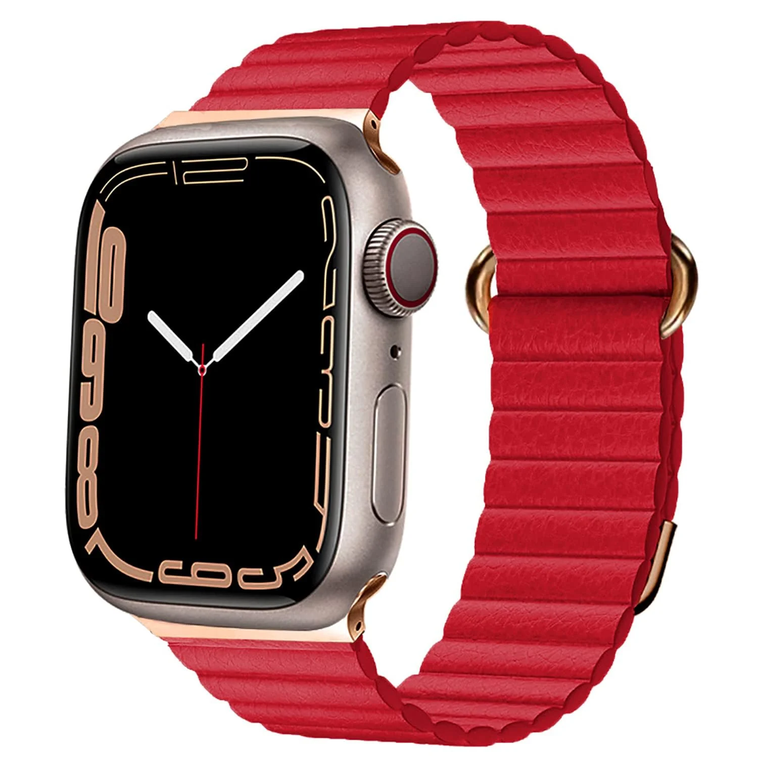 DL3 Mobilak Magnetic Closure System For Apple Watch Ultra Bands 49mm 45mm 44mm 42mm for iWatch Series 8 ultra 7 6 5 4 SE 3 2 Enhanced Adjustable Leather Strap For Men Or Women - Red