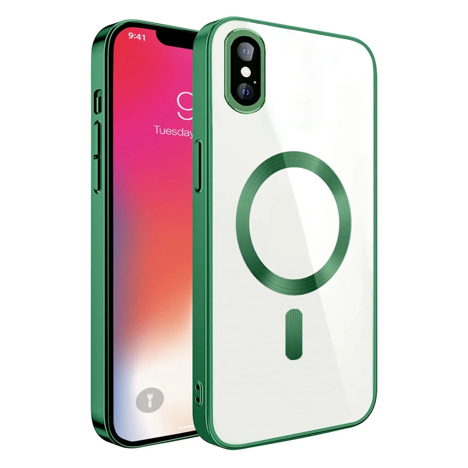 DL3 Mobilak Clear TPU Case for iPhone X / iPhone XS [Compatible with, Compatible with MagSafe accessories, Camera protection, Transparent design - Green