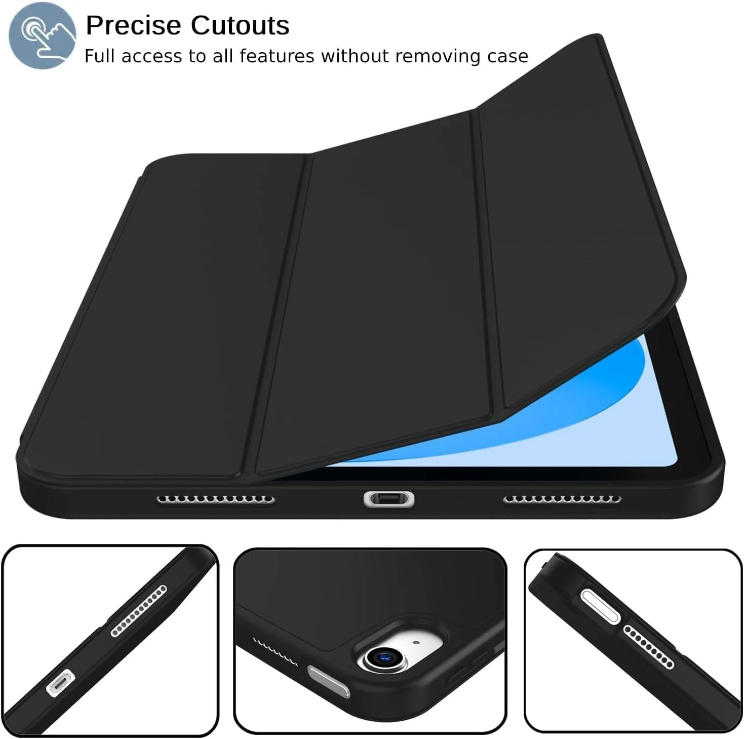 DL3 Mobilak iPad (A16) 11th Generation 11 Inch 2025/10th Generation 10.9 Inch 2022 with Pencil Holder, iPad 10 Flexible TPU Back Shell Smart Trifold Stand Protective Cover Auto Wake/Sleep - Black