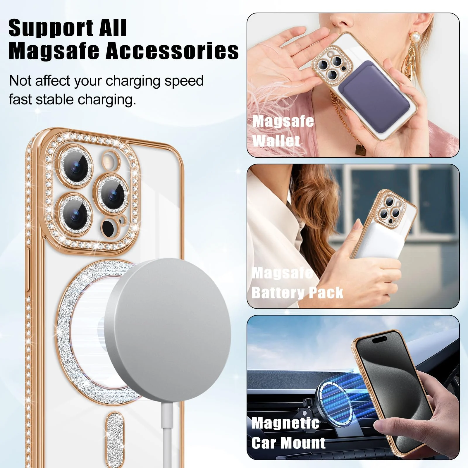 DL3 Mobilak MagSafe-Compatible Magnetic Case for iPhone 13 Pro with Camera Protection and Magnetic Car-Mount Support - Gold