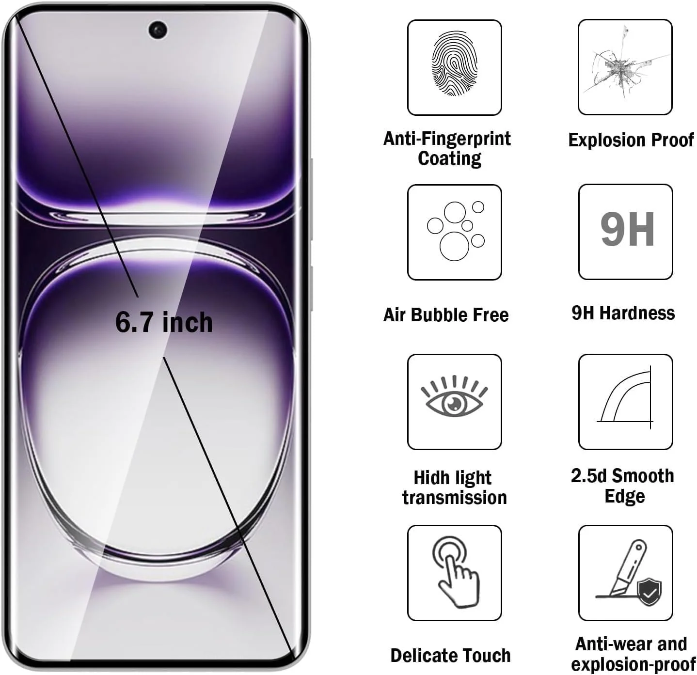 DL3 Mobilak 5D Full Glass Screen Protector For OPPO Reno 12 Pro. Black Frame - Clear