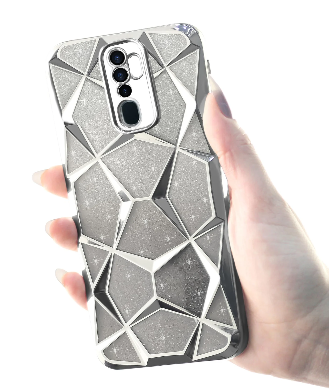 DL3 Mobilak Compatible with OPPO A9 2020 / OPPO A5 2020 Case Plating Bling Gradient Glitter Clear Cover Soft TPU Silicone Cute Camera Protection Shockproof Back for Women Girls Case - Silver