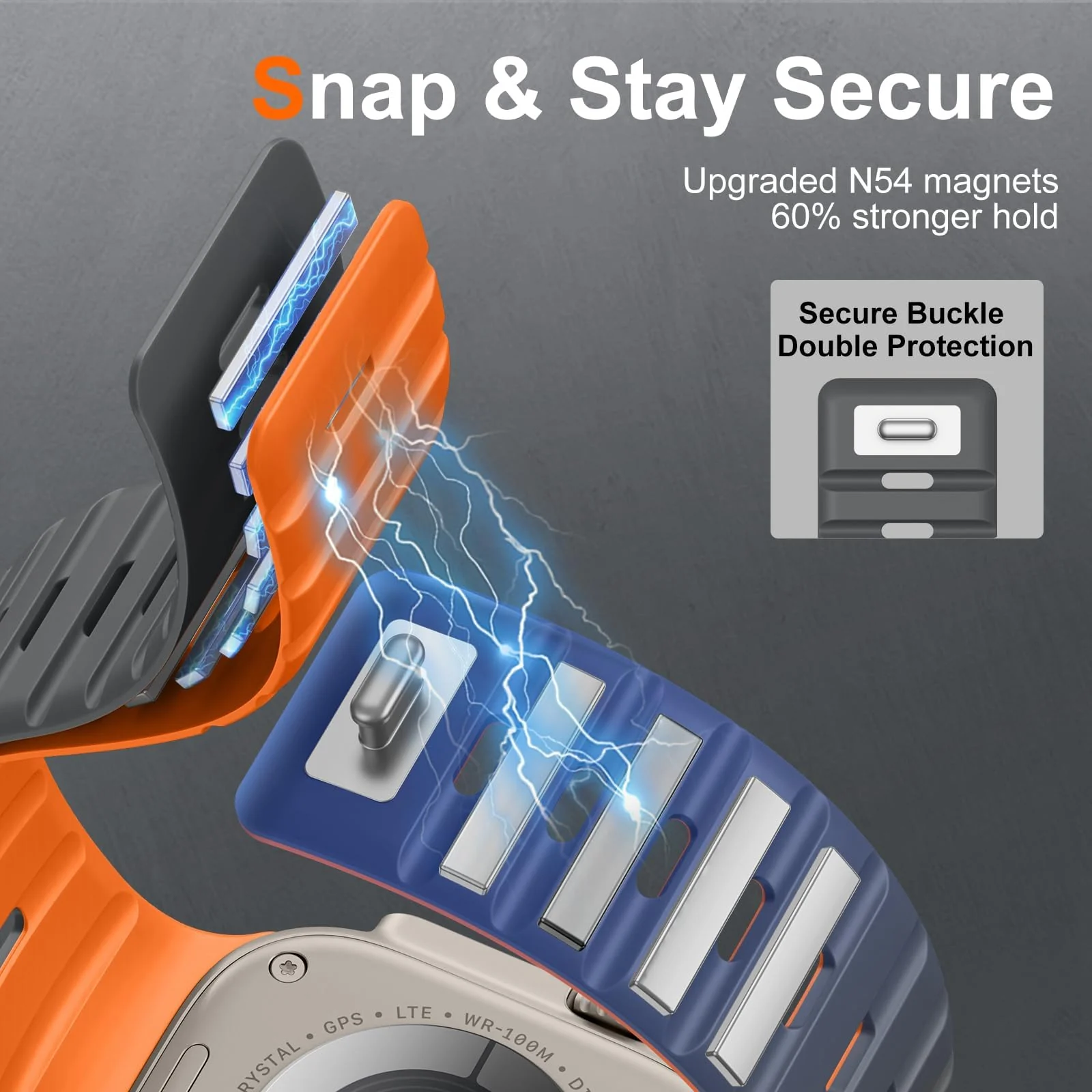 DL3 MOBILAK Adjustable Silicone Sports Watch Strap for 49MM - Gray/Orange