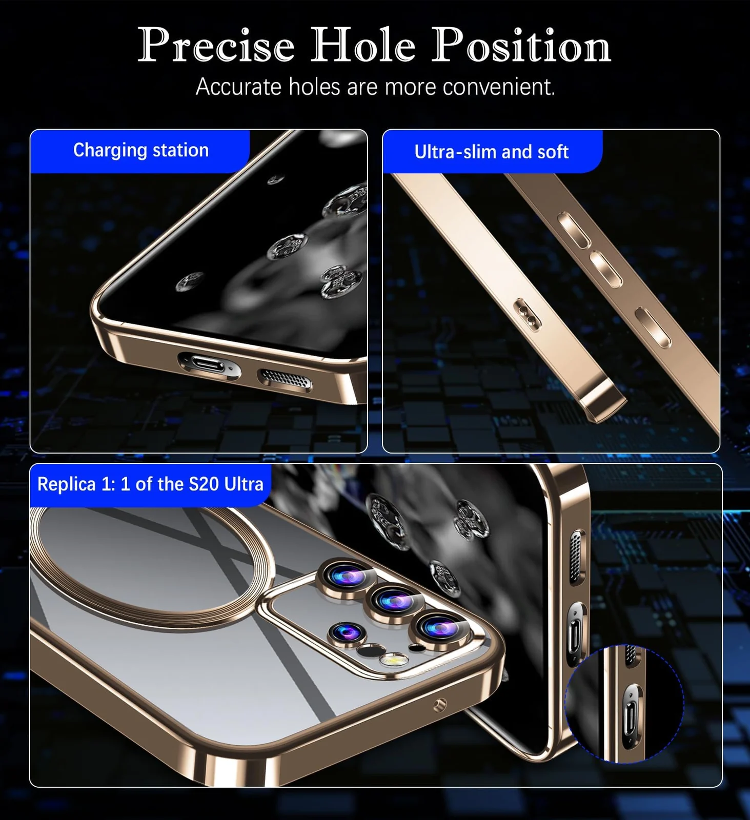 DL3 Mobilak Clear MagSafe-Compatible Magnetic Case for Samsung Galaxy S20 Ultra with Camera Protection and Shockproof Design - Gold