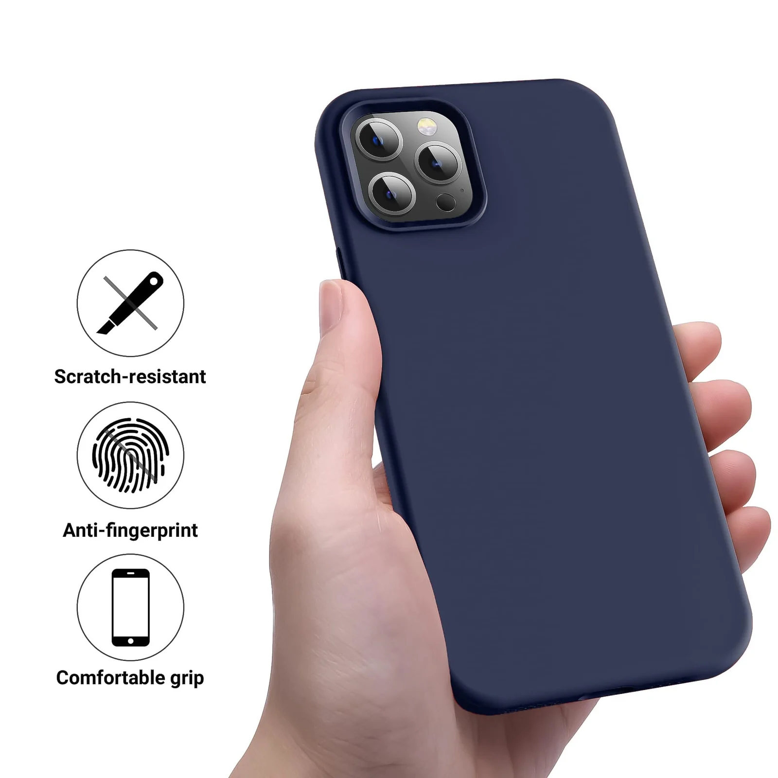 DL3 Mobilak Liquid Silicone Protective Case for iPhone 15 Pro Max with Camera Protection and Microfiber Lining - Dark Blue