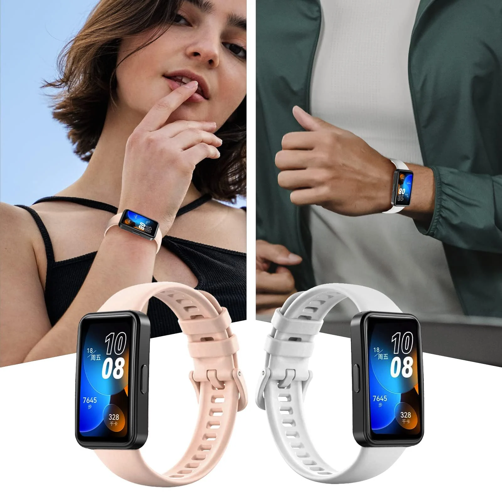 DL3 Mobilak Silicone Bracelet for Huawei Band 9/8, Soft Sport Replacement Strap, Adjustable Waterproof for Women/Men - White