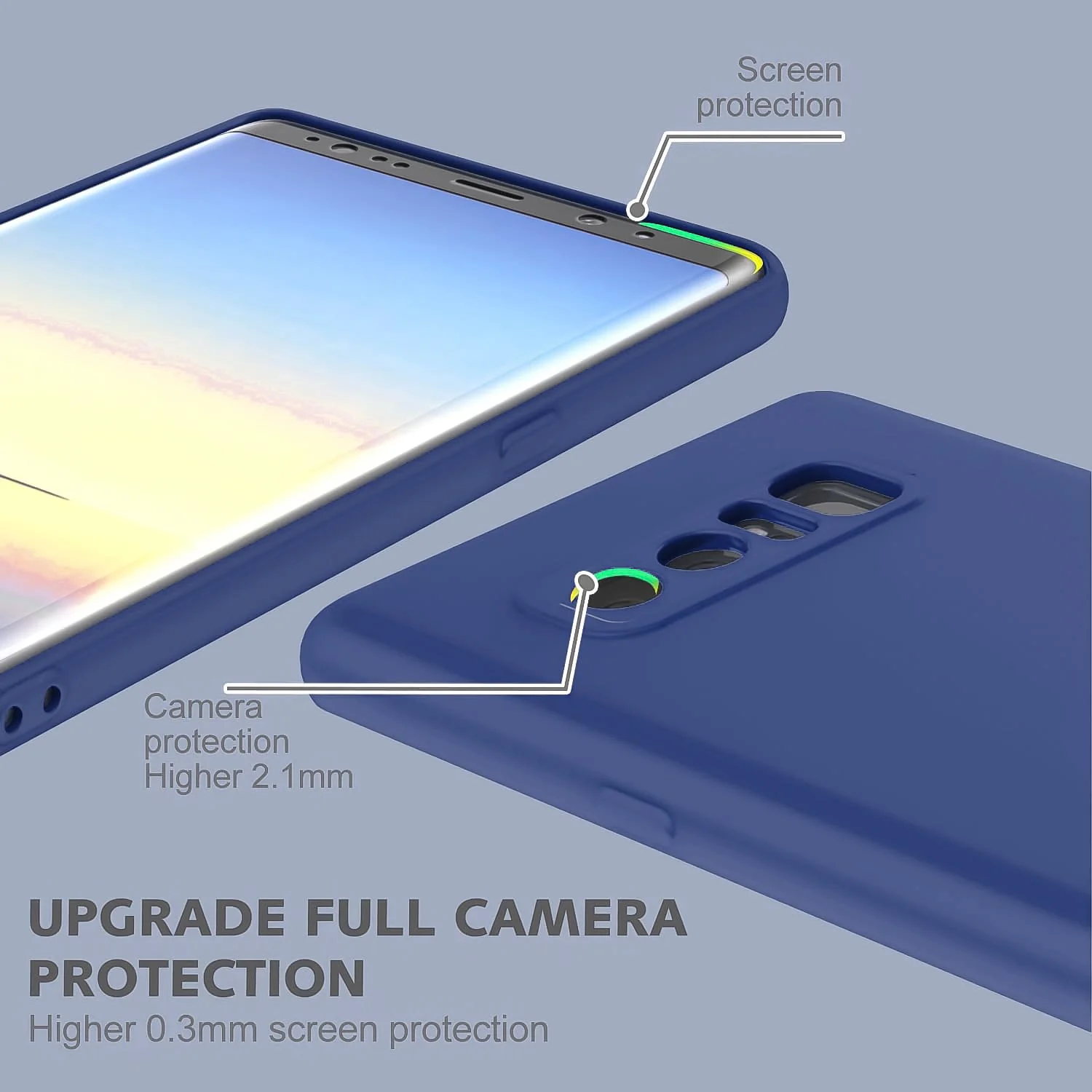 DL3 Mobilak Liquid Silicone Protective Case with Soft Microfiber Lining with Full Camera Protection for Samsung Galaxy Note 8 - Blue 1