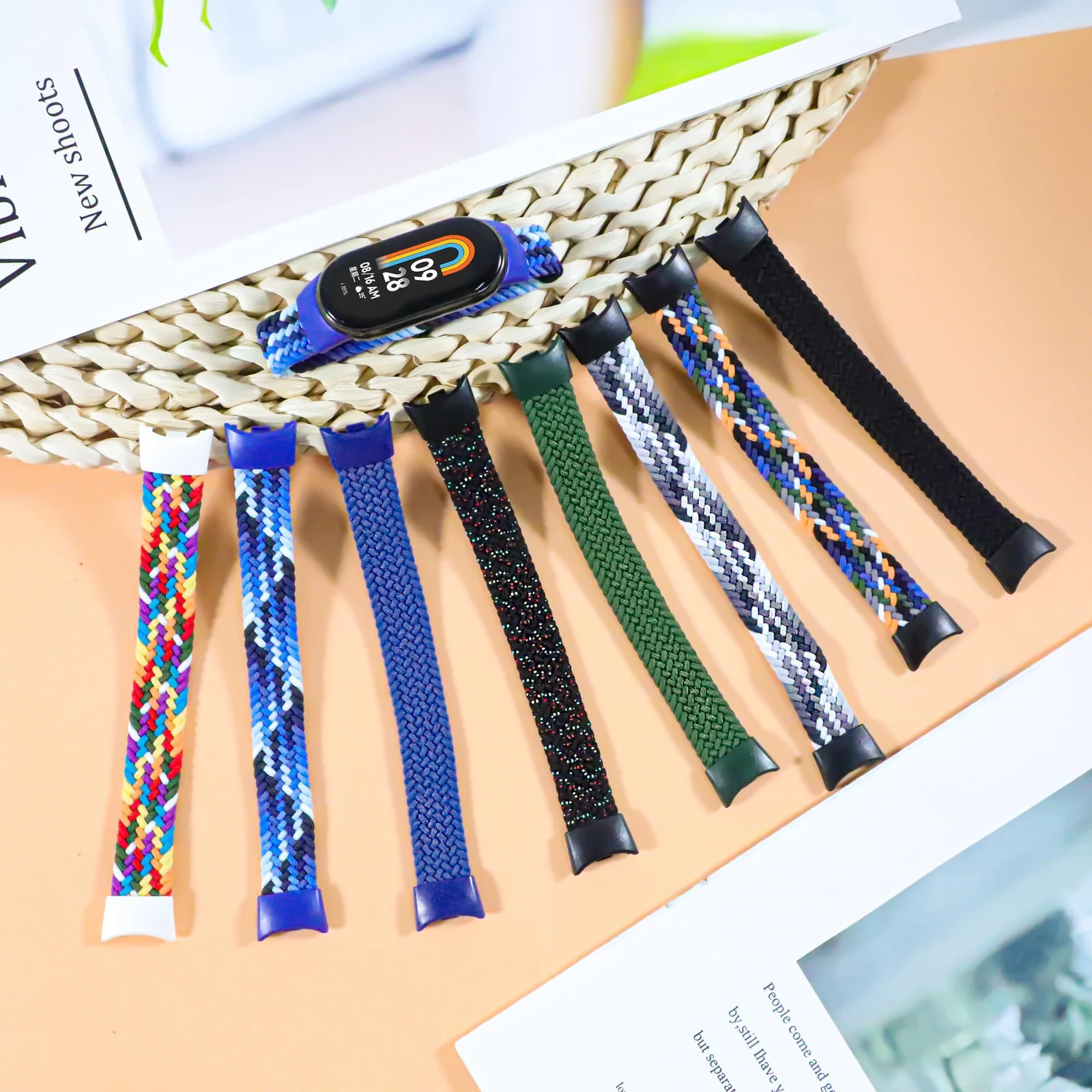 DL3 Mobilak Braided Solo Loop Band for Xiaomi Mi Band 9/Xiaomi Mi Band 8 Strap Women Men, Soft Elastic Nylon Replacement Wristband for Xiaomi Smart Band 9/8 Strap - Blue