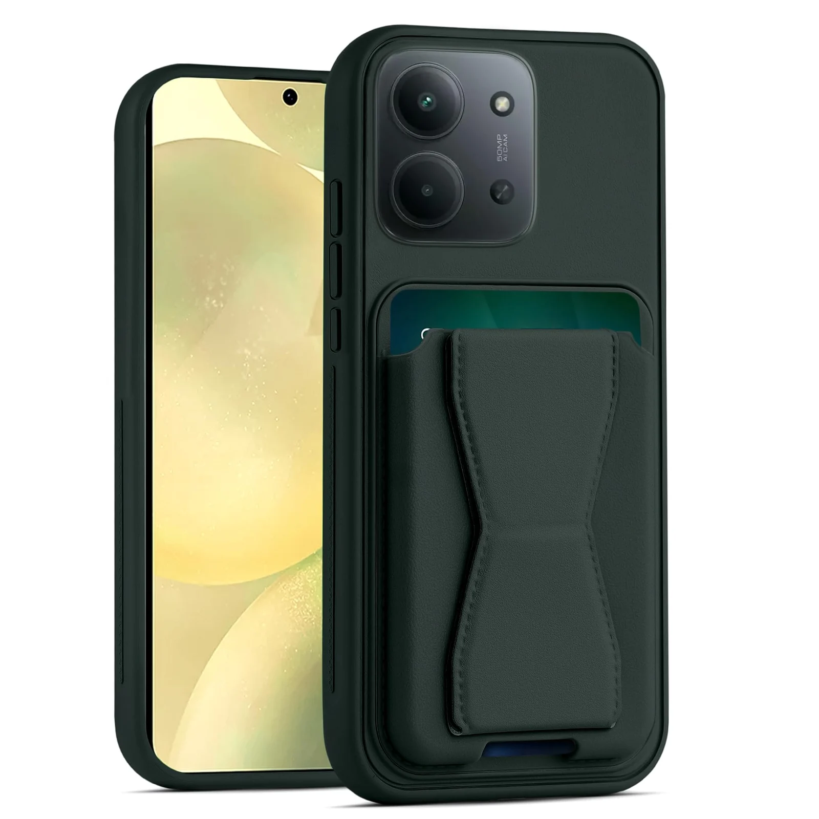 DL3 Mobilak Leather Wallet Case for Xiaomi Redmi 15C 4G / 5G, Camera protection, Shock-absorbing protection, Built-in kickstand - Dark Green