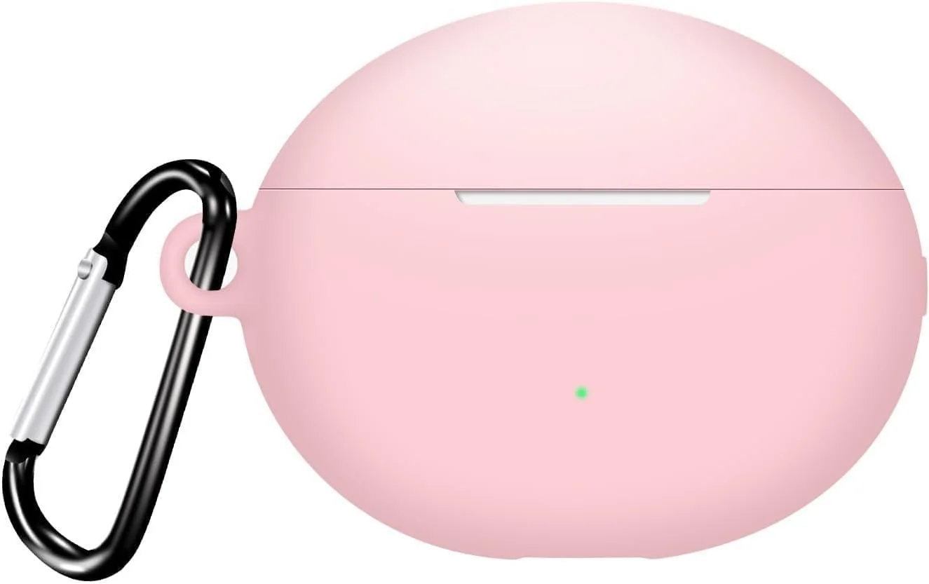 DL3 Mobilak Silicone Case Compatible with Huawei FreeBuds 7i Earbuds, Soft Silicone Protective Case Cover, Shockproof Sleeve with Carabiner For Huawei FreeBuds 7i - Pink