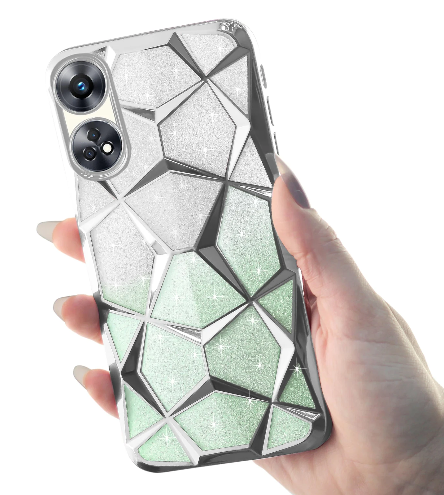 DL3 Mobilak Compatible with OPPO Reno 8T 4G (Reno8T) Case Plating Bling Gradient Glitter Clear Cover Soft TPU Silicone Cute Camera Protection Shockproof Back for Women Girls Case - Gold