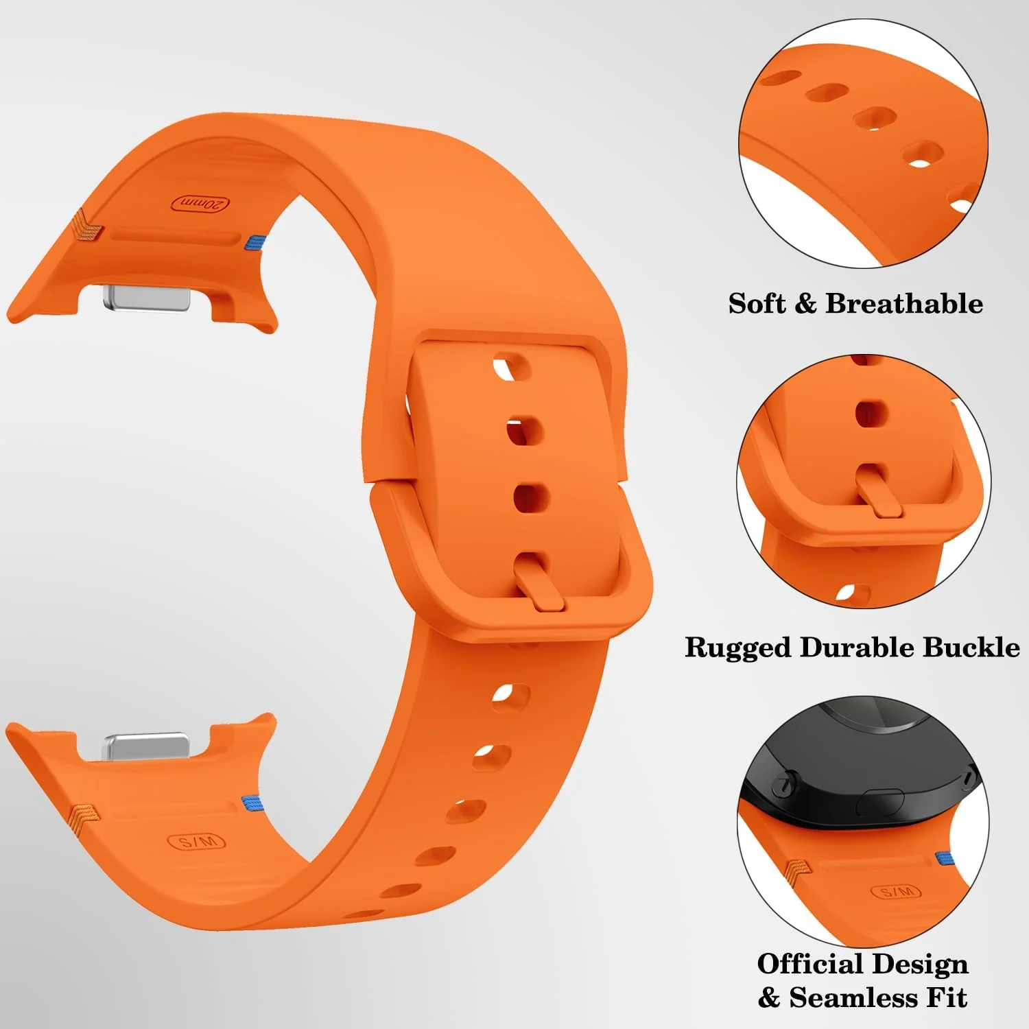 DL3 Mobilak Silicone Bands Compatible with Samsung Galaxy Watch 8 Band 40mm 44mm, Galaxy Watch 8 Classic Band 46mm, Waterproof Soft Wristband Sport Strap for Galaxy Watch 8 Bands 2025 Women Men - Orange