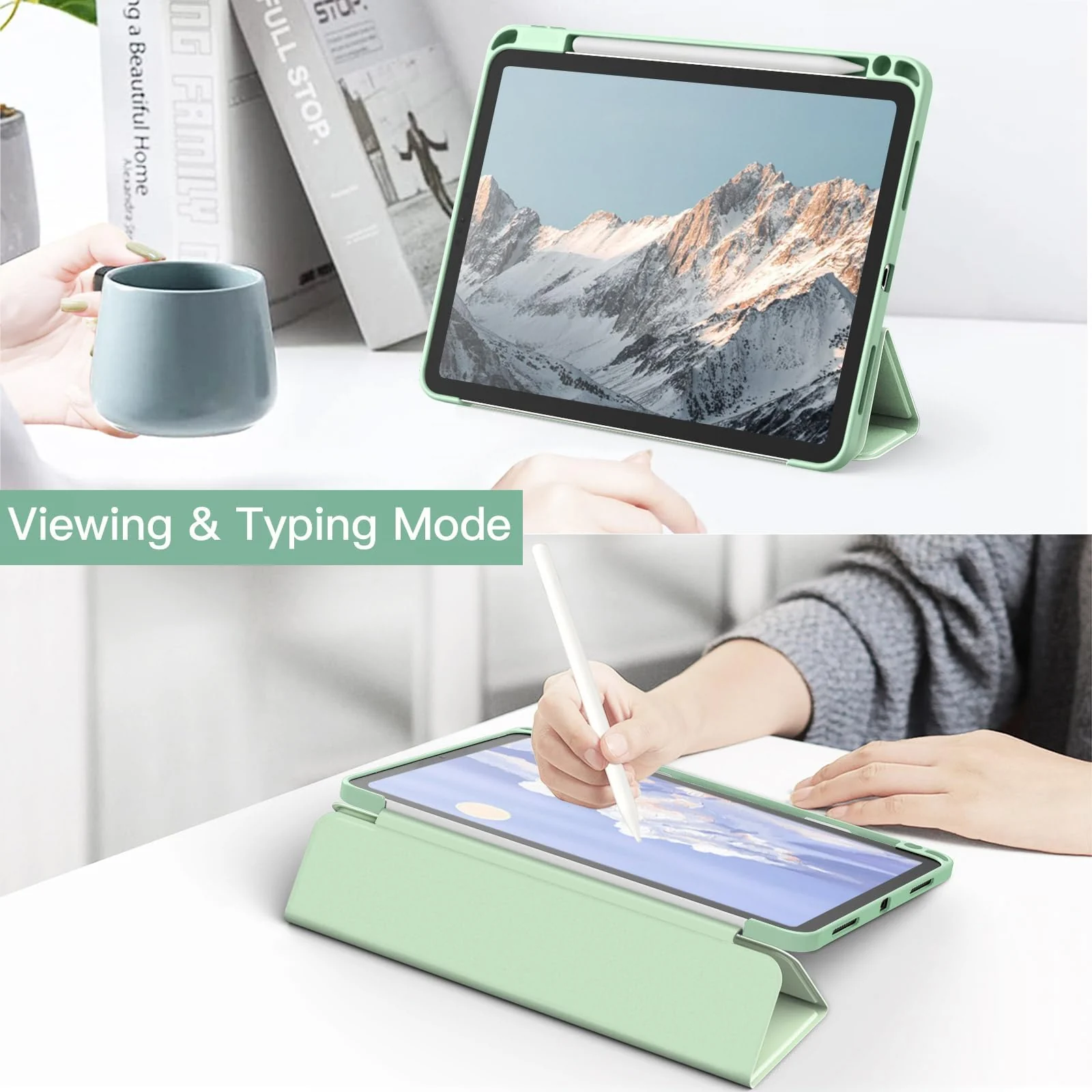 DL3 Mobilak for iPad Pro 11 Inch Case 4th /3rd /2nd Generation(2022/2021/ 2020), Clear Shockproof Back Cover Built-in Pencil Holder, Auto Sleep/Wake - Mint Green