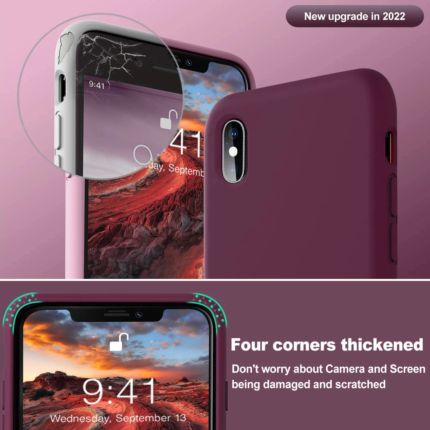 DL3 Mobilak Liquid Silicone Protective Case with Soft Microfiber Lining for iPhone X / iPhone XS - Wine Red