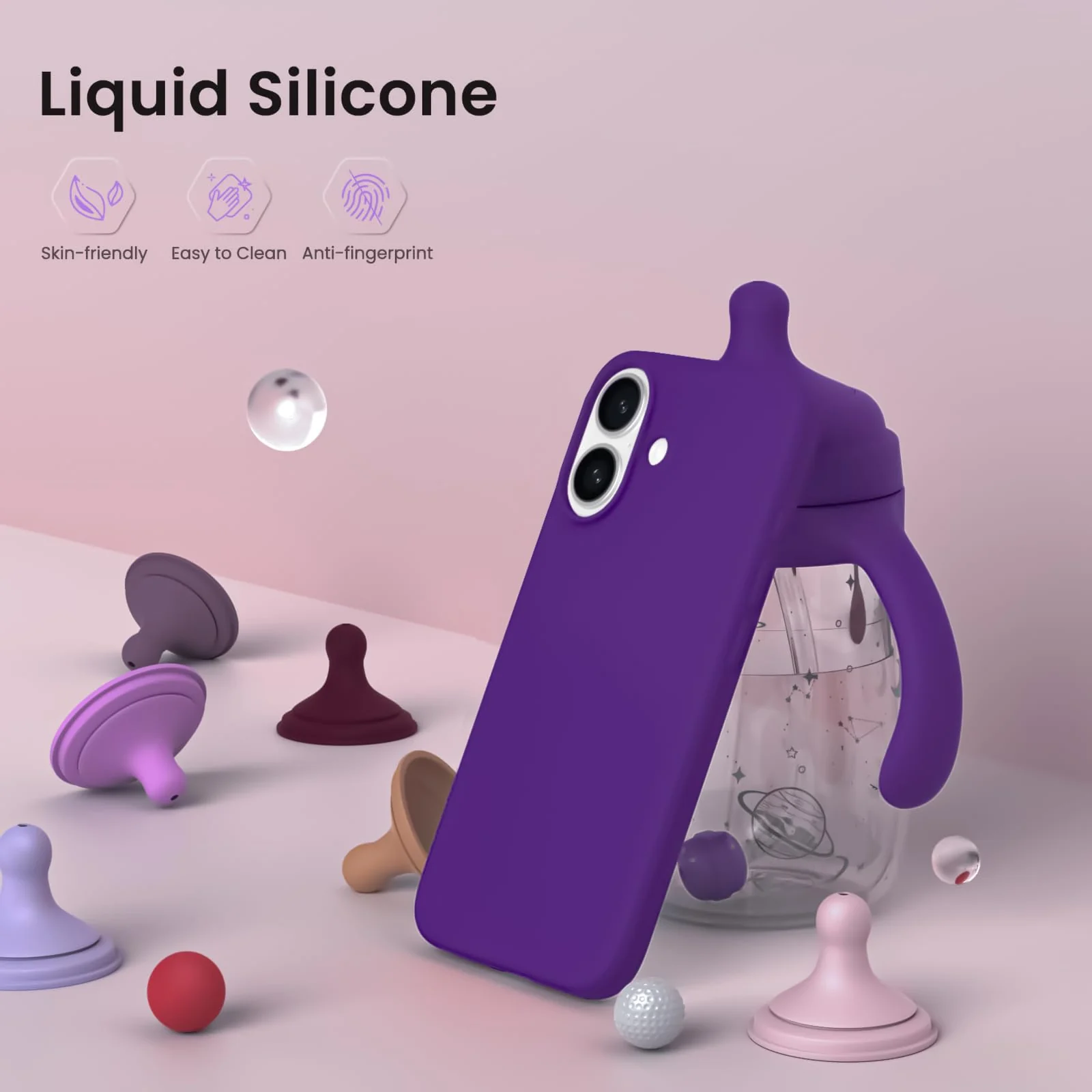 DL3 Mobilak Liquid Silicone Protective Case with Soft Microfiber Lining for iPhone 16 - Purple