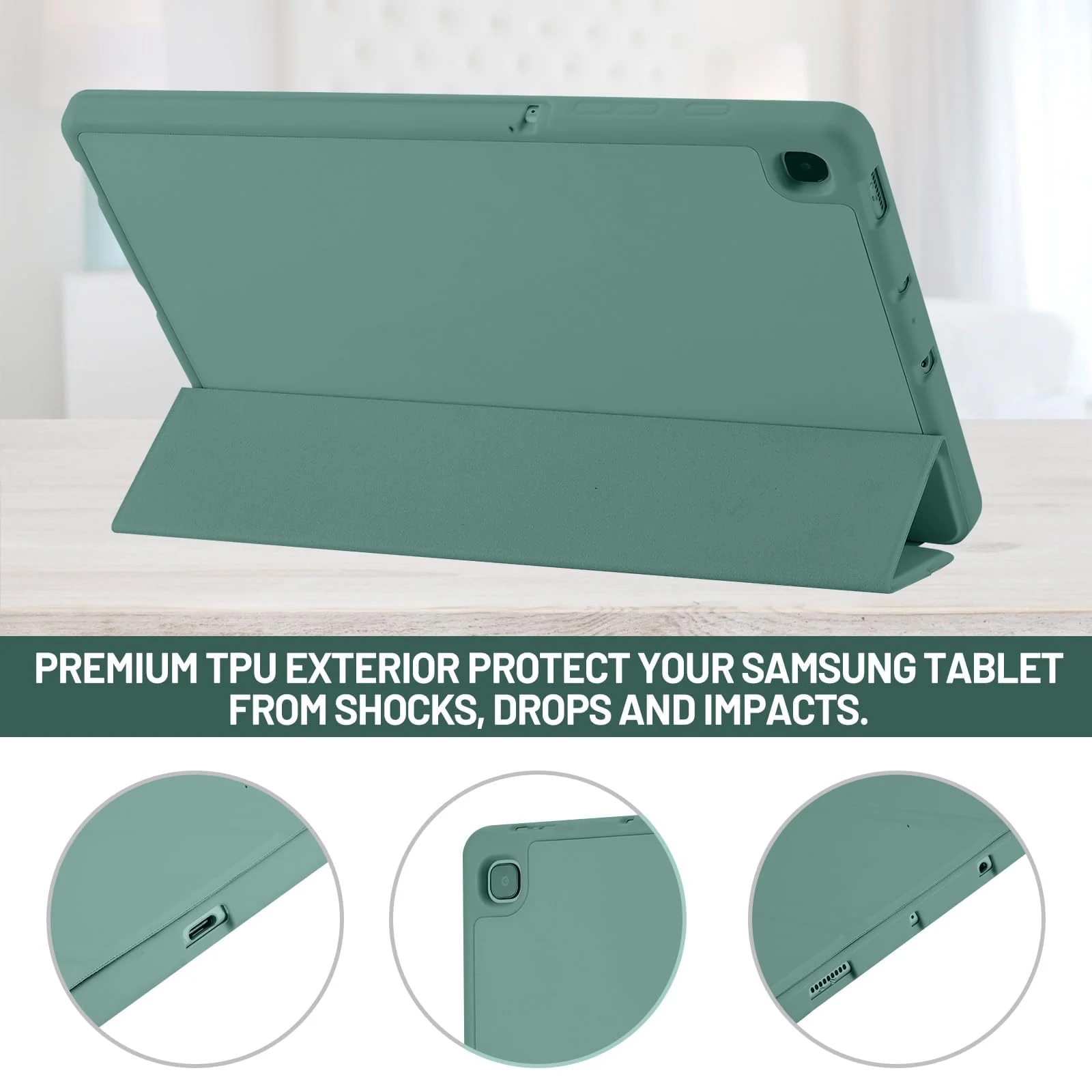 DL3 Mobilak Xiaomi Redmi Pad SE 8.7'' inch 2024 Tablet Case with Pen Holder, Soft TPU Back Trifold Stand Protective Smart Cover Flip, Auto Wake&Sleep - Green