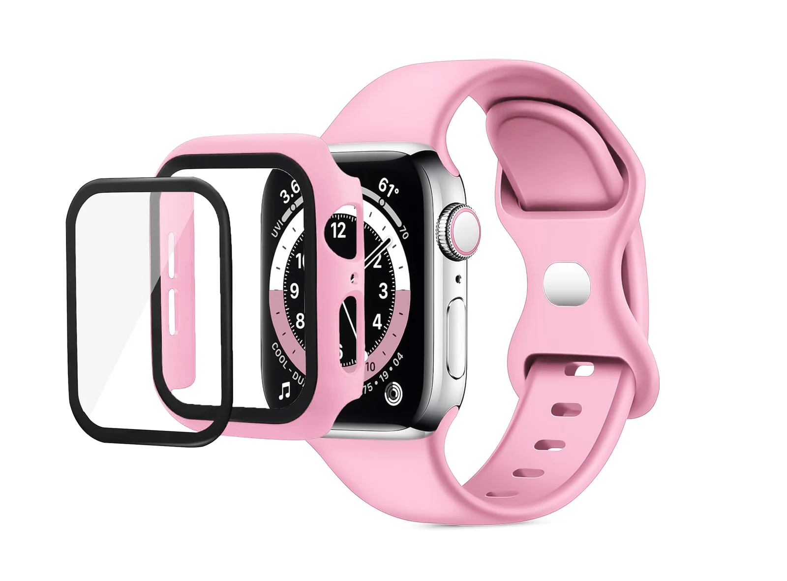 DL3 Mobilak Band with Case Compatible with Apple Watch 44mm, Silicone Sport Wristband Replacement, Strap With Cover Built-in Glass Screen Protector for iWatch Series 6 5 4 SE SE 2 - Pink