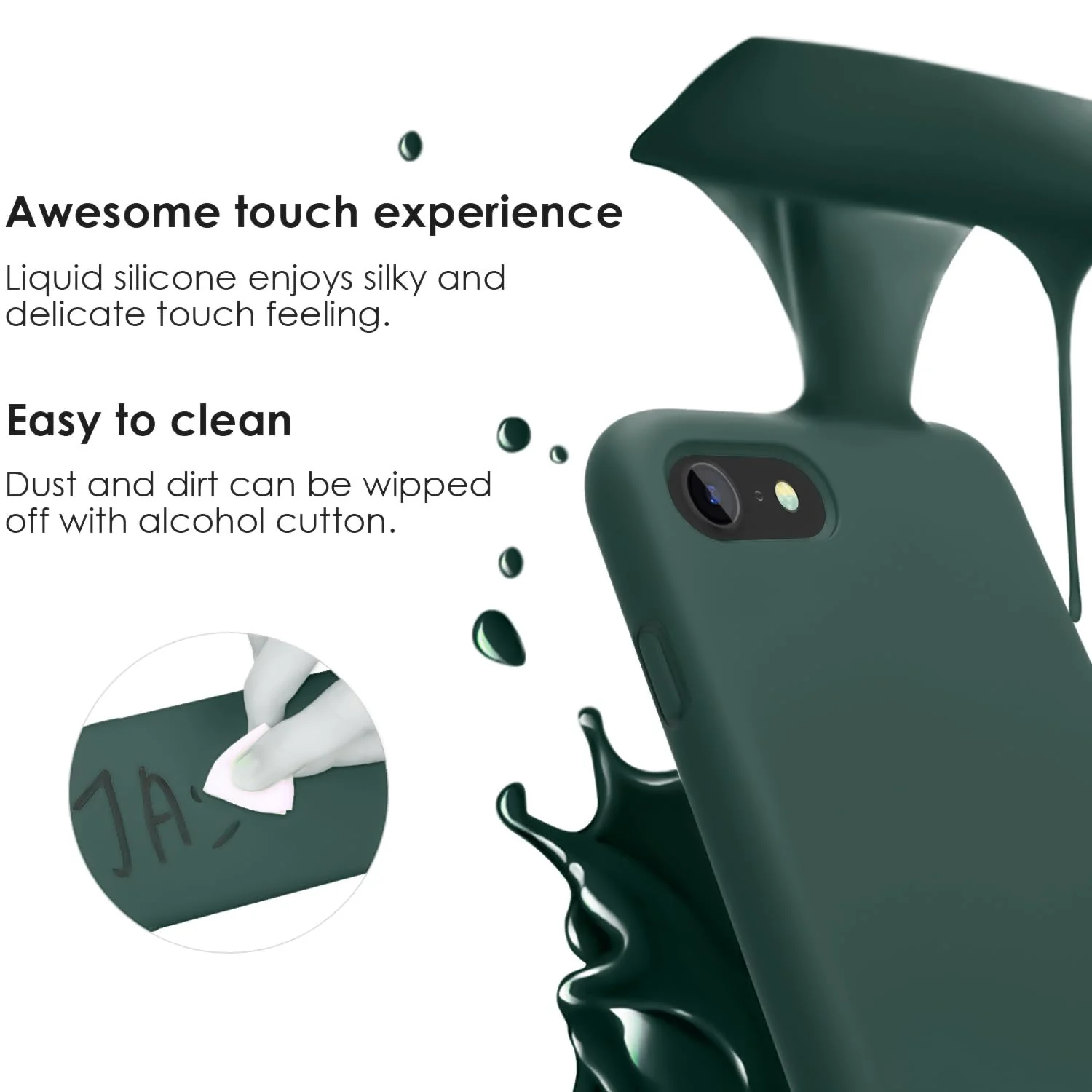 DL3 Mobilak Liquid Silicone Case for iPhone 7 / 8, Shock-absorbing protection, Scratch-resistant surface, Slim, lightweight profile - Green
