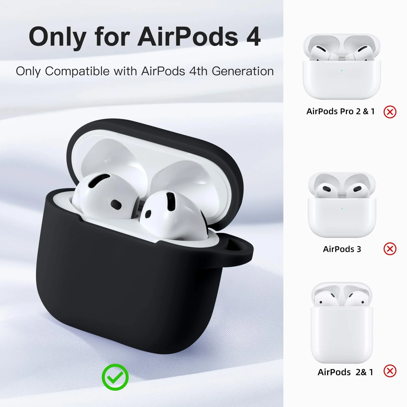 DL3 Mobilak Compatible with AirPods 4 Case (2024), Soft Silicone Full Protective Case Cover with Keychain, For Apple AirPods 4th Generation for Women Men - Black