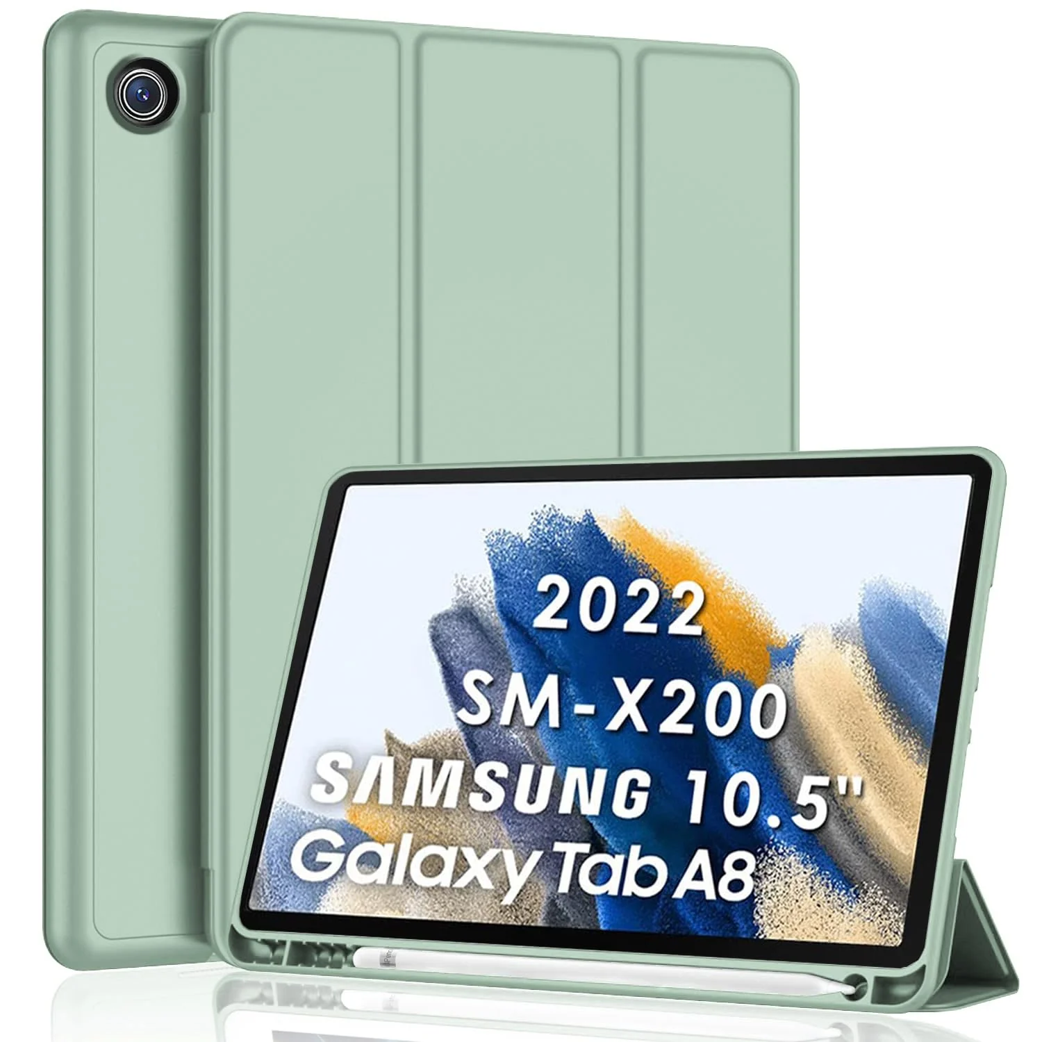 DL3 Mobilak Smart Case for Samsung Galaxy Tab A8 10.5 Inch 2021(-X200/-X205/-X207) with Pencil Holder, Soft TPU Smart Stand Back Cover Auto Wake/Sleep Feature - Mint Green