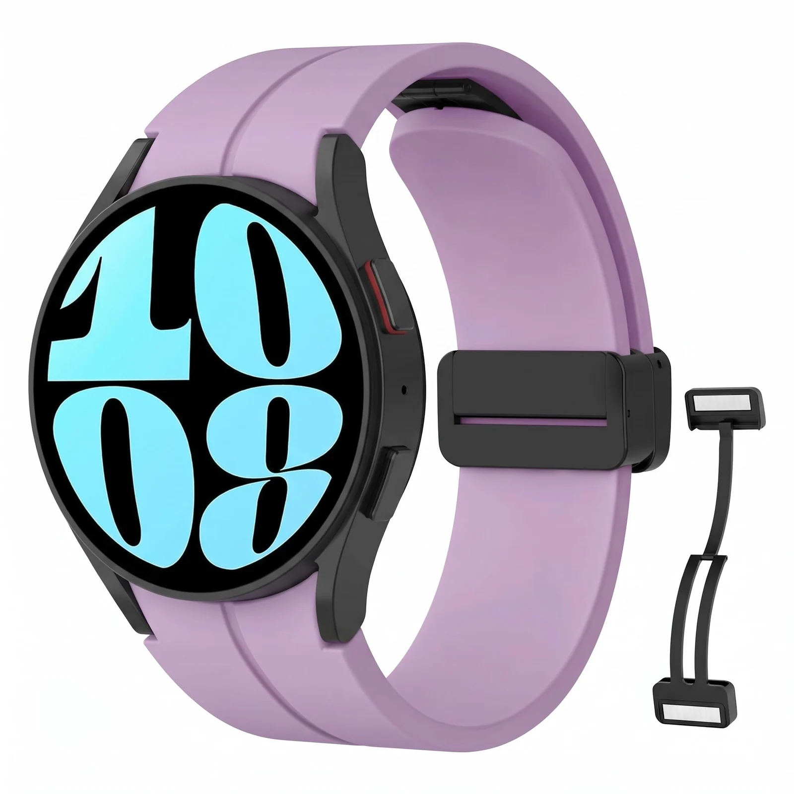 DL3 Mobilak Strap Compatible with Samsung Galaxy Watch 7 FE 6 5 4 Strap 40mm 44mm/Watch 6 Classic 43mm 47mm/5 Pro 45mm/4 Classic 42mm 46mm, No Gap Magnetic Clasp Silicone Band - Lavender