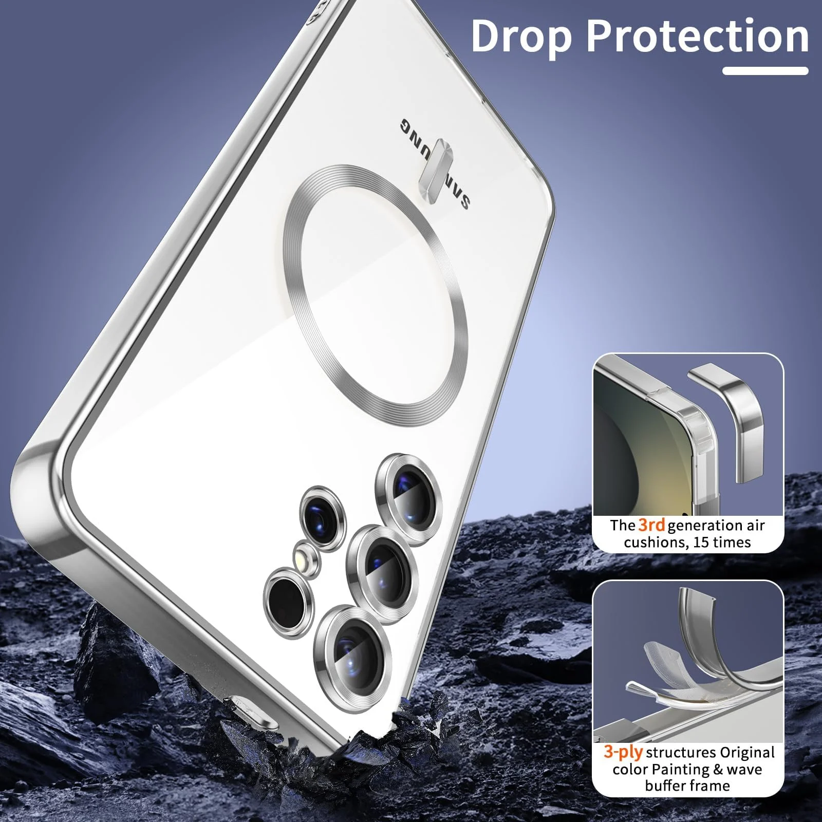 DL3 Mobilak Clear MagSafe-Compatible TPU Case and Camera Lens Protector for Samsung Galaxy S25 Ultra - Silver