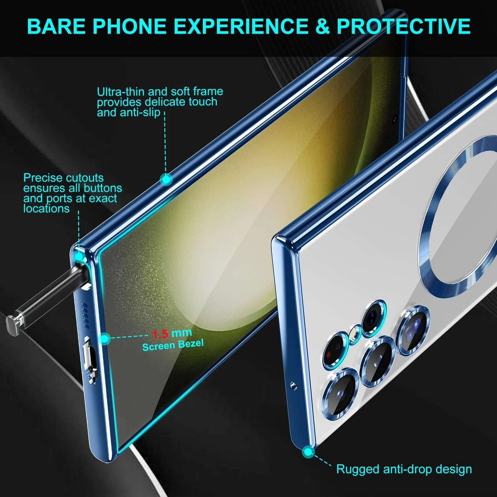 DL3 Mobilak Clear MagSafe-Compatible TPU Case and Camera Lens Protector for Samsung Galaxy S23 Ultra - Blue