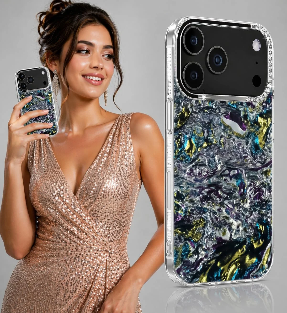 DL3 Mobilak Glitter Rhinestone Protective Case for iPhone 17 with Shockproof Design - Multi Color