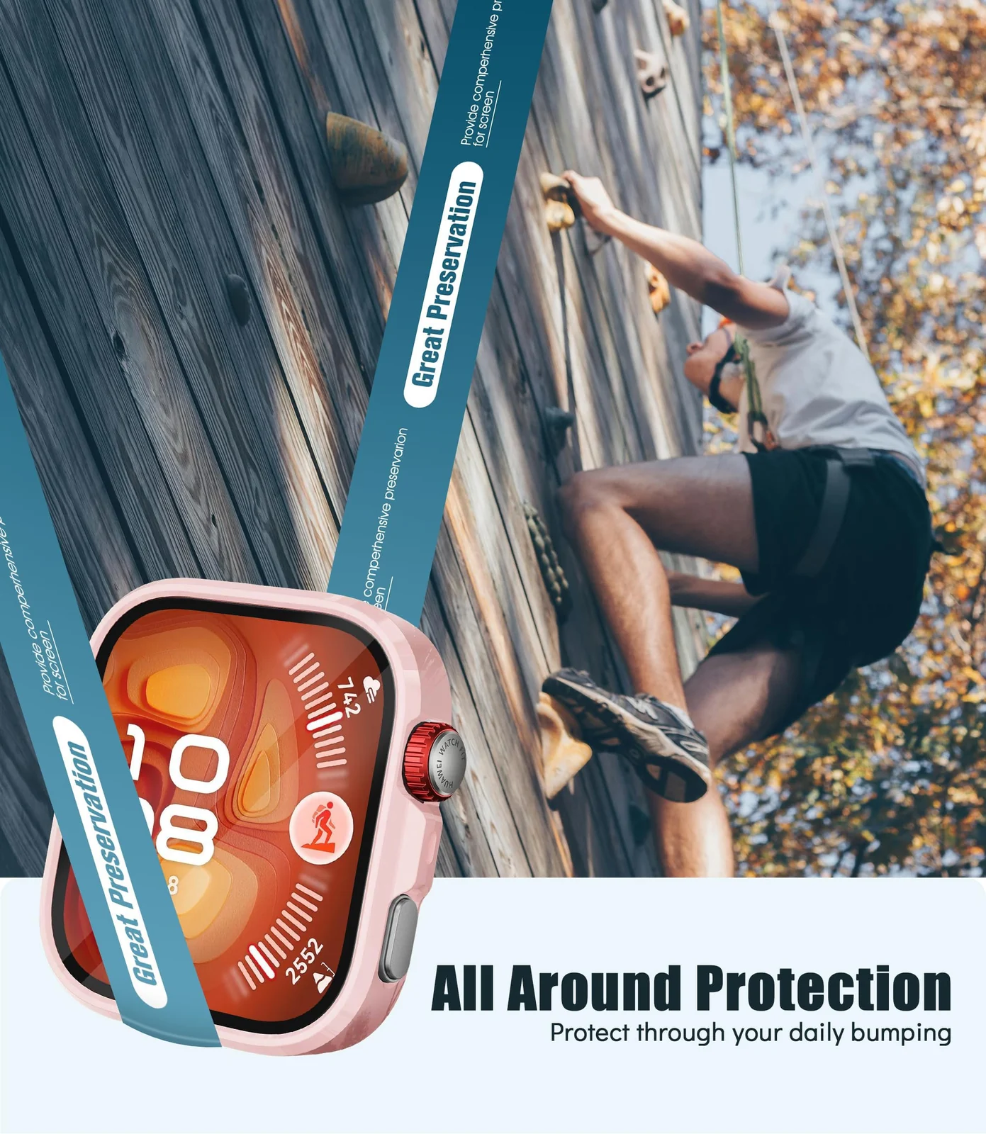 DL3 Mobilak Case Compatible with Huawei Watch Fit 4 Pro, Full Coverage Slim Hard Case Protective Bumper Built-in Tempered Glass Screen Protector Shell for Huawei Watch Fit 4 Pro - Pink