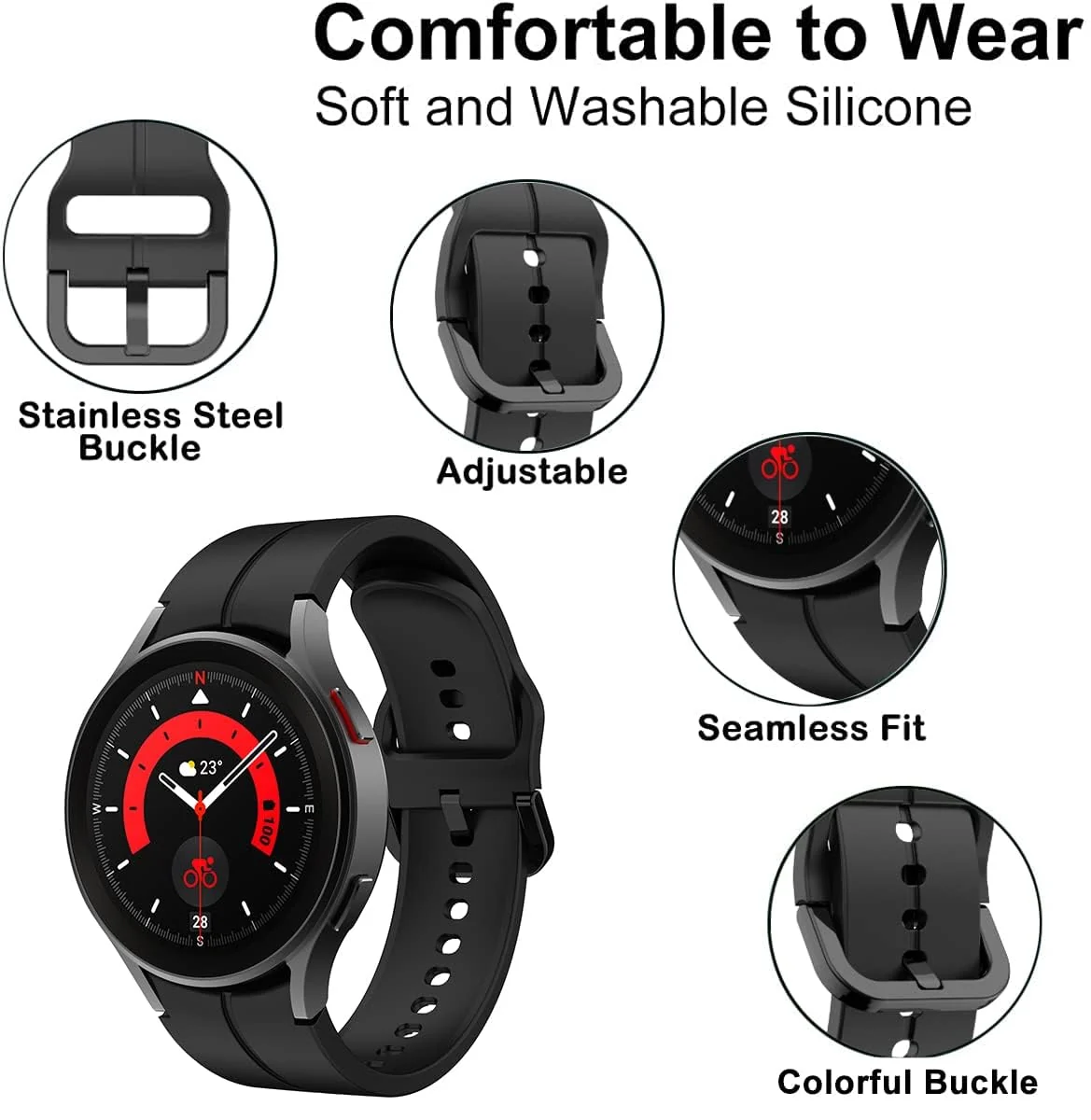 DL3 Mobilak Sport Watch Band Compatible with Samsung Galaxy Watch 7 FE 6 5 4 Band 40mm 44mm/ Galaxy Watch 6 Classic Bands 43mm 47mm/Watch 5 Pro Band 45mm/ Galaxy Watch4 Classic Band 42mm 46mm, No Gap - Black