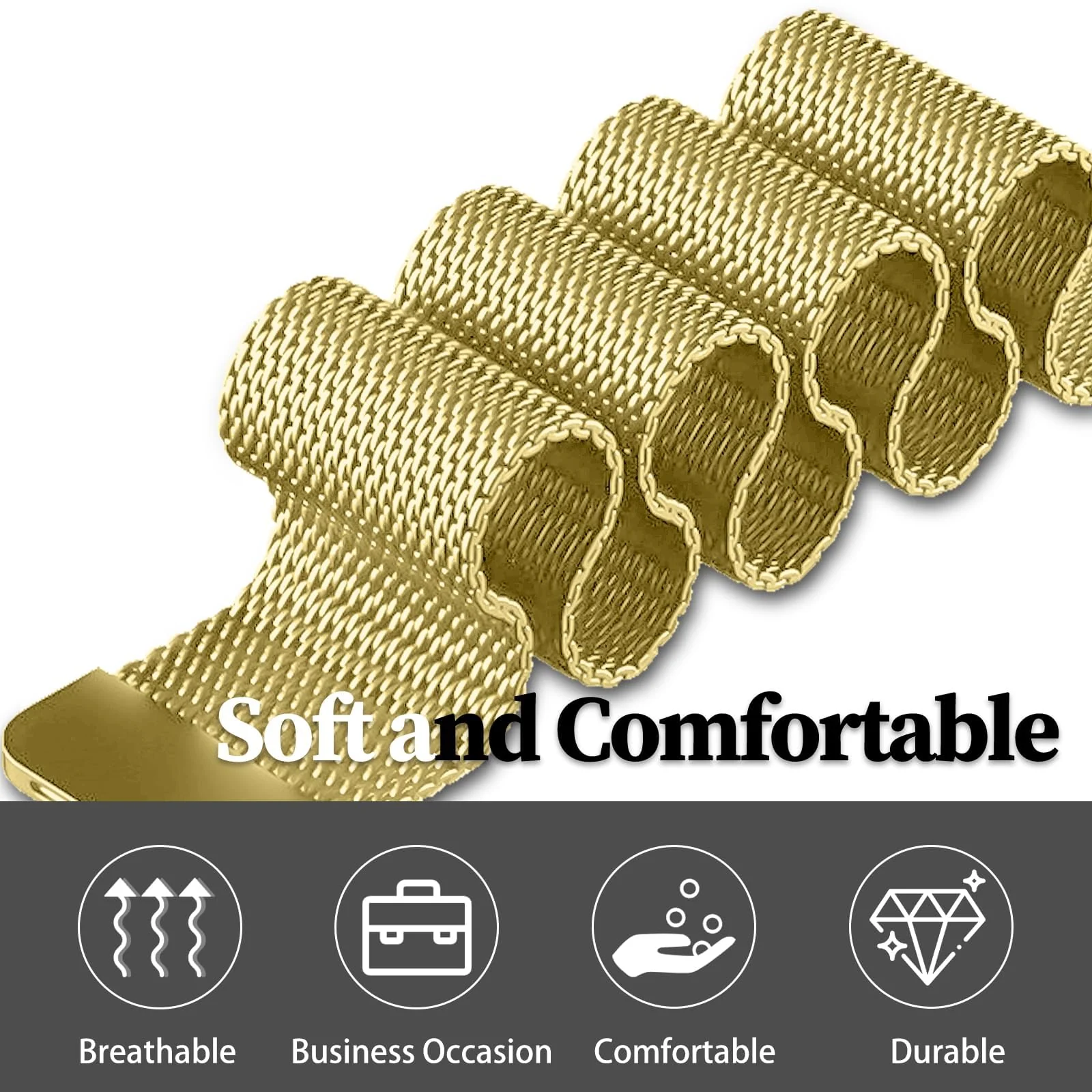 MOBIGON Magnetic Stainless Steel Watch Strap for Huawei Band 11 / 11 Pro, Gold