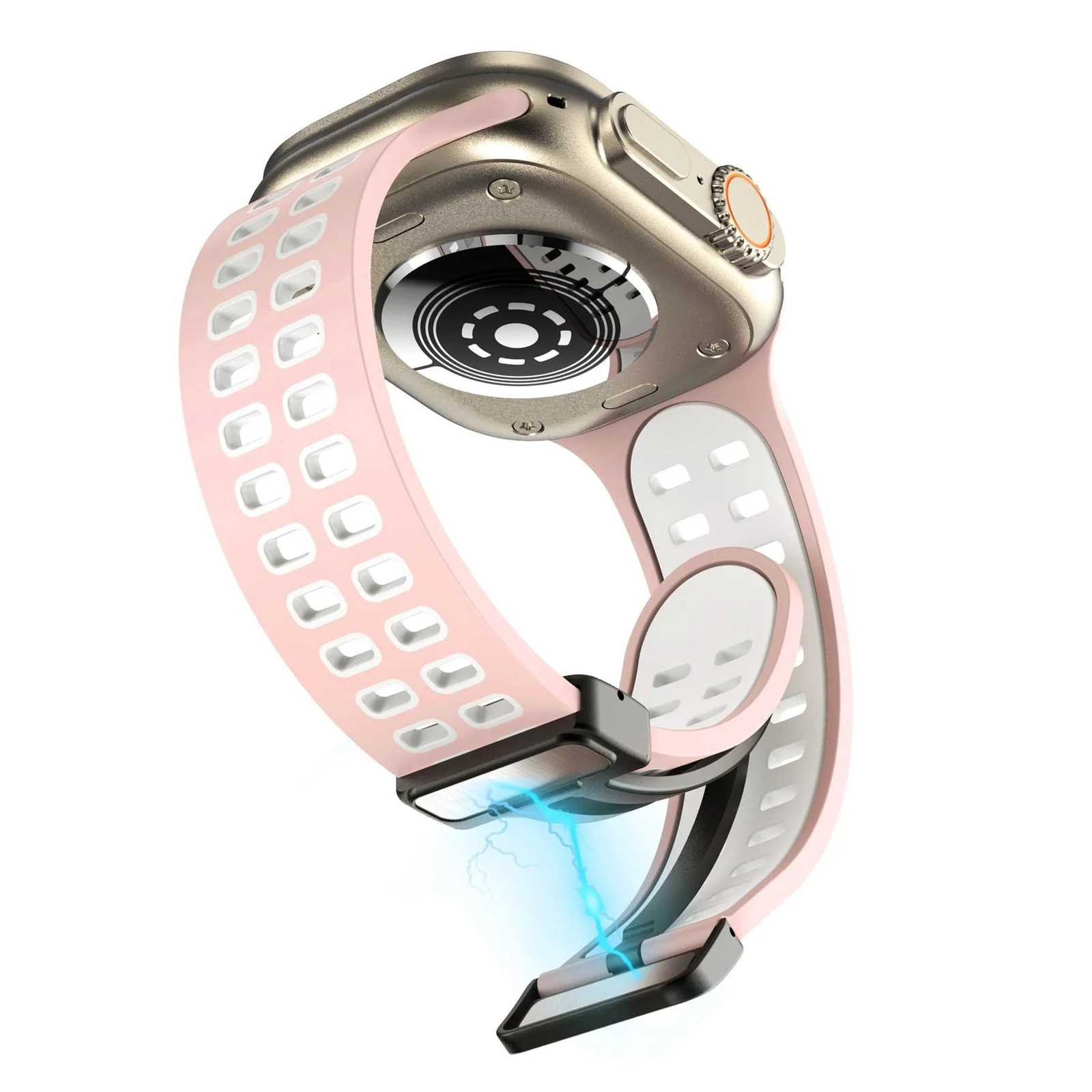 DL3 Mobilak Compatible with Apple Watch Ultra Band 49mm 45mm 44mm 42mm 41mm 40mm 38mm, Silicone Strap with Magnetic for iWatch Ultra SE Series 9 8 7 6 5 4 3 2 1 (38mm/40mm/41mm) - Pink White