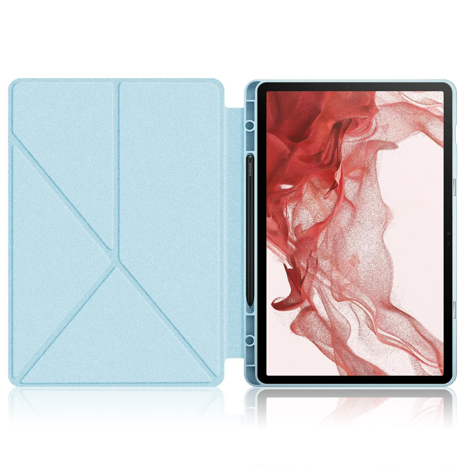 DL3 Mobilak For Samsung Galaxy Tab S8+ Plus 2022 / S7 FE 2021 / S7+ Plus 2020 12.4-Inch Case, Smart Stand, Pencil Holder, Shockproof Slim Lightweight Leather Cover, Modern Abstract Design - Sky Blue