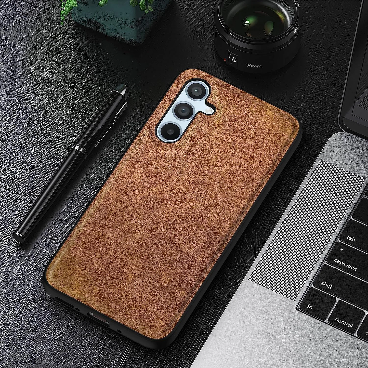 DL3 Mobilak Case for Samsung Galaxy A15 5G Leather, Anti-Drop, Anti-Shock, Non-Slip Texture, Simple Cell Phong Cover for Samsung Galaxy A15 5G - Brown