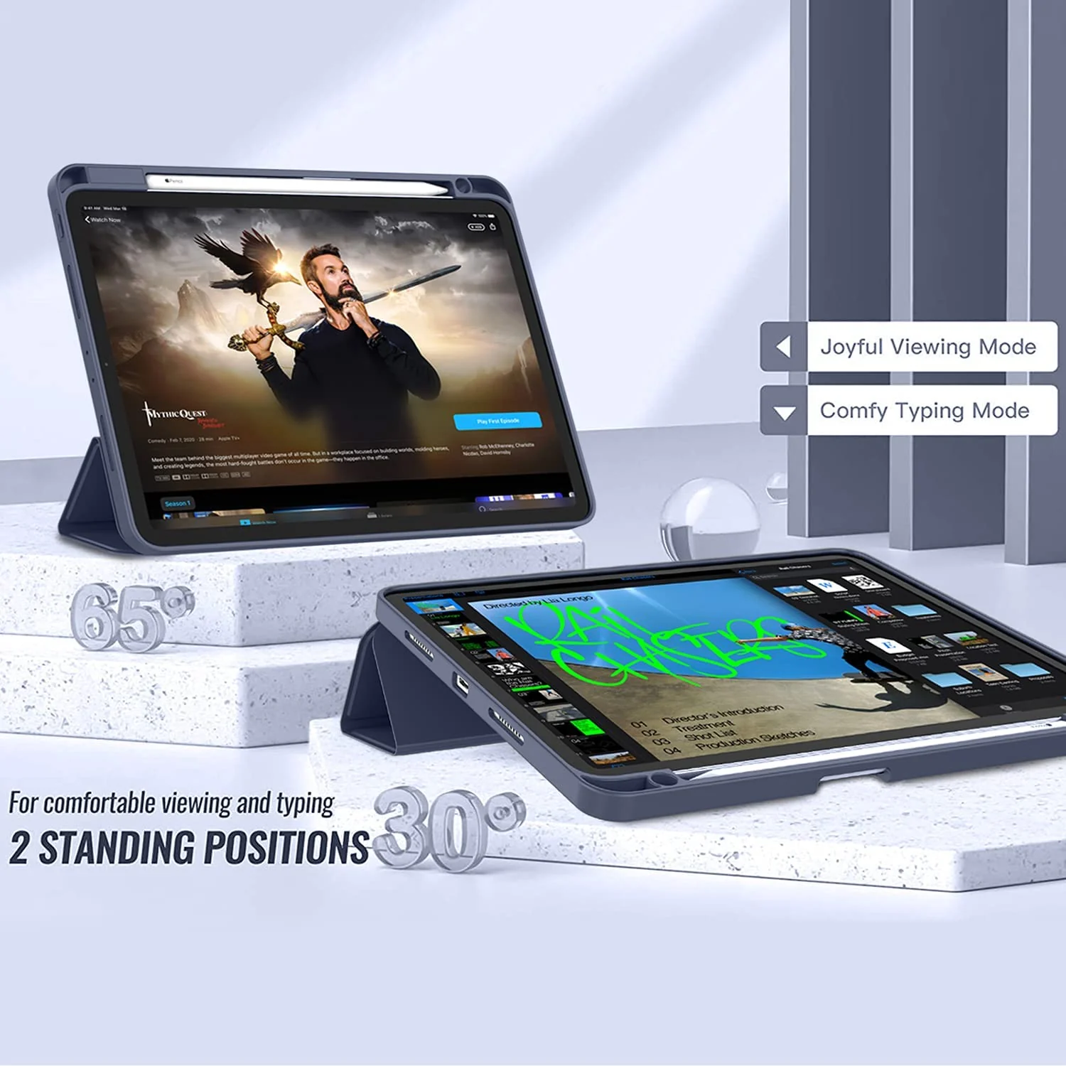 DL3 Mobilak Smart Case for Xiaomi Pad 5 / Mi Pad 5 Pro 11.0 inch 2021 with Pencil Holder, Soft TPU Smart Stand Back Cover Auto Wake/Sleep Feature - Blue