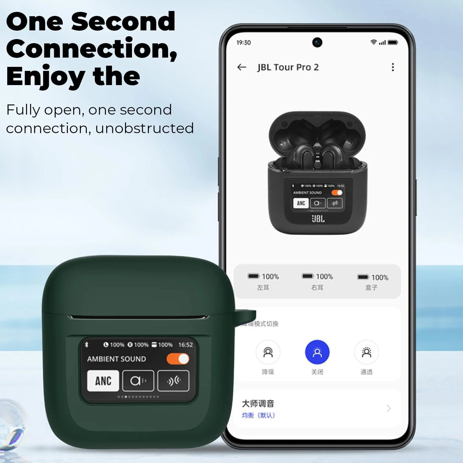 DL3 Mobilak Case for JBL Tour Pro 2 Earbuds Case Cover, [LCD Touch Screen Visible] [Anti-Lost Keychain] Soft Silicone Protective Skin Case for JBL Tour Pro 2 Charging Case with Carabiner - Green
