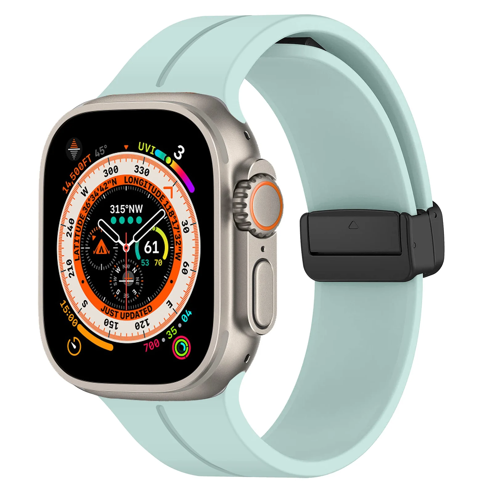DL3 Mobilak Magnetic Bands for Apple Watch Ultra/Ultra 2 Band 49mm 45mm 44mm 42mm 41mm 40mm 38mm, Soft Sport Silicone Strap for iwatch Series 9/8/7/6/5/4 (Mint Green, 42mm/44mm/45mm/49mm), unisex-adult - Black